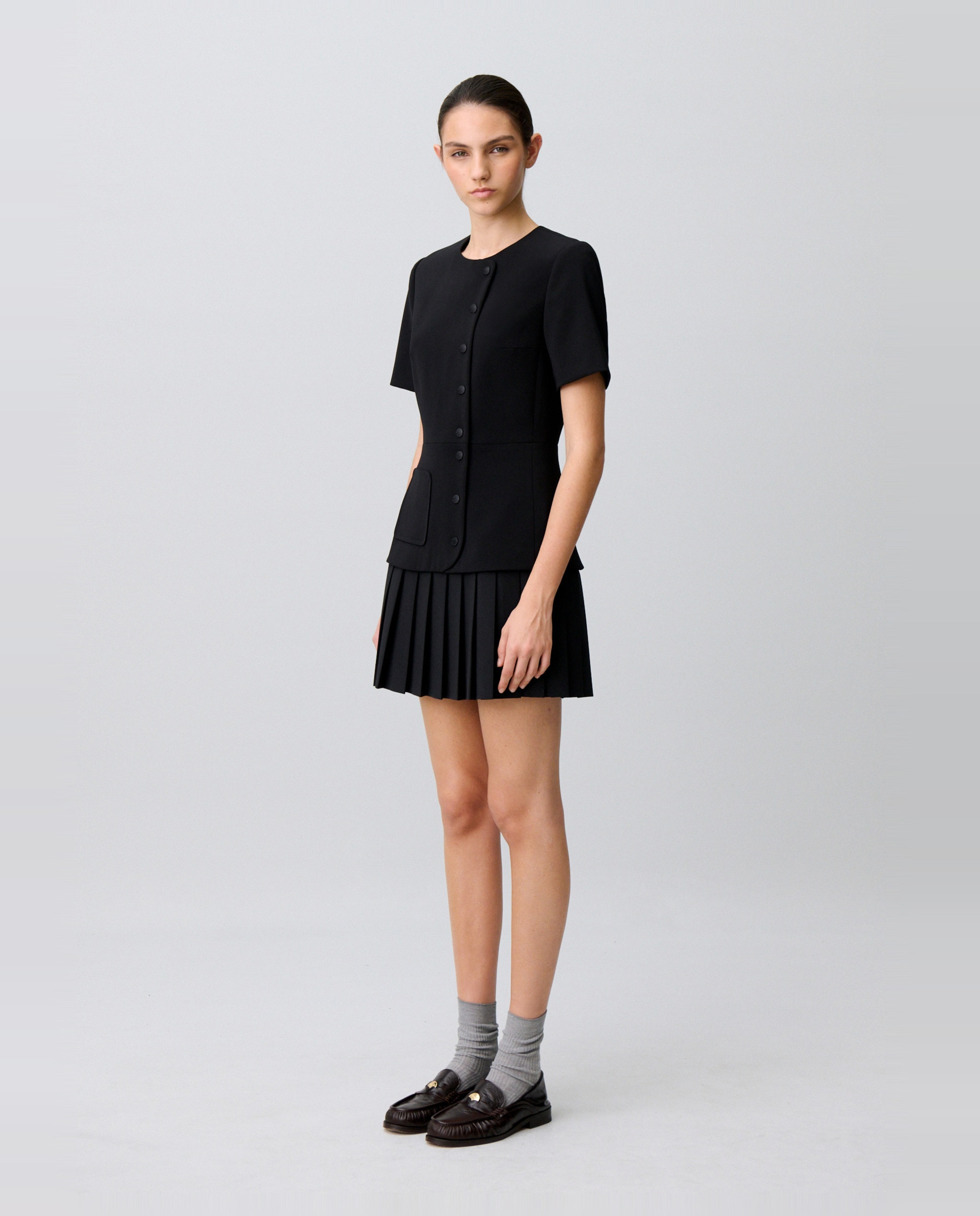 Vestido corto peplum y bajo plisado - Claudie Pierlot - Negro Negro-2