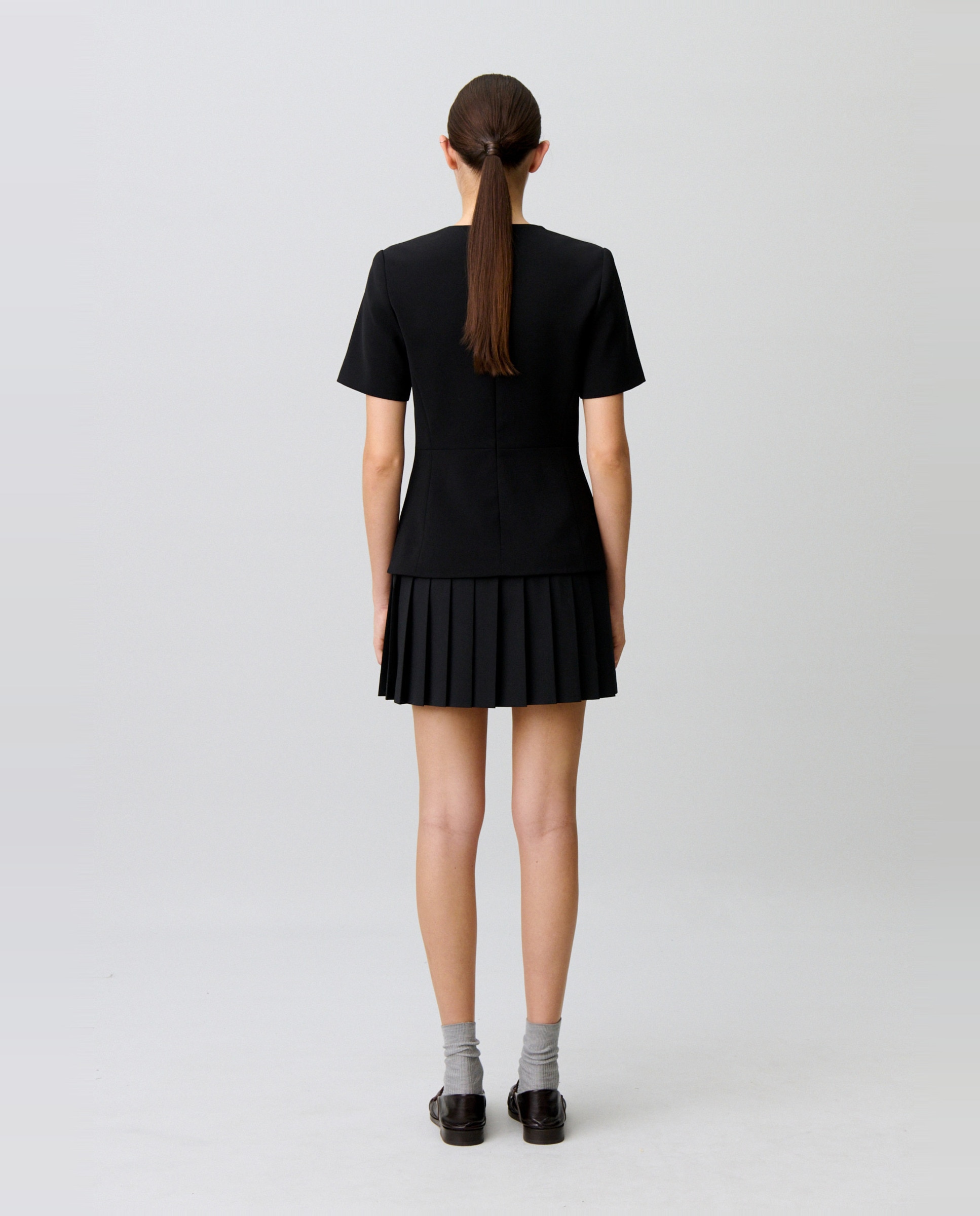 Vestido corto peplum y bajo plisado - Claudie Pierlot - Negro Negro-3