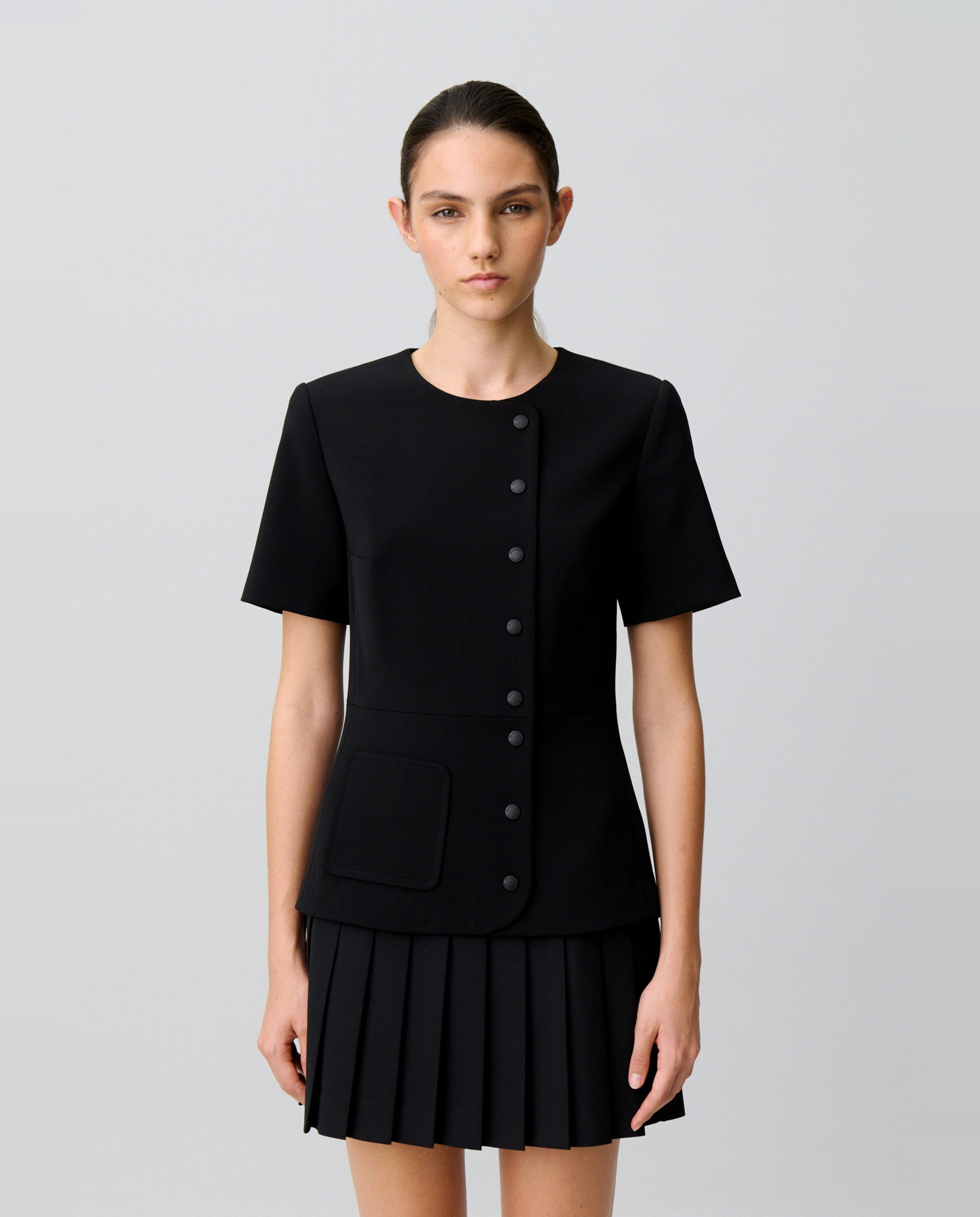 Vestido corto peplum y bajo plisado - Claudie Pierlot - Negro Negro-4