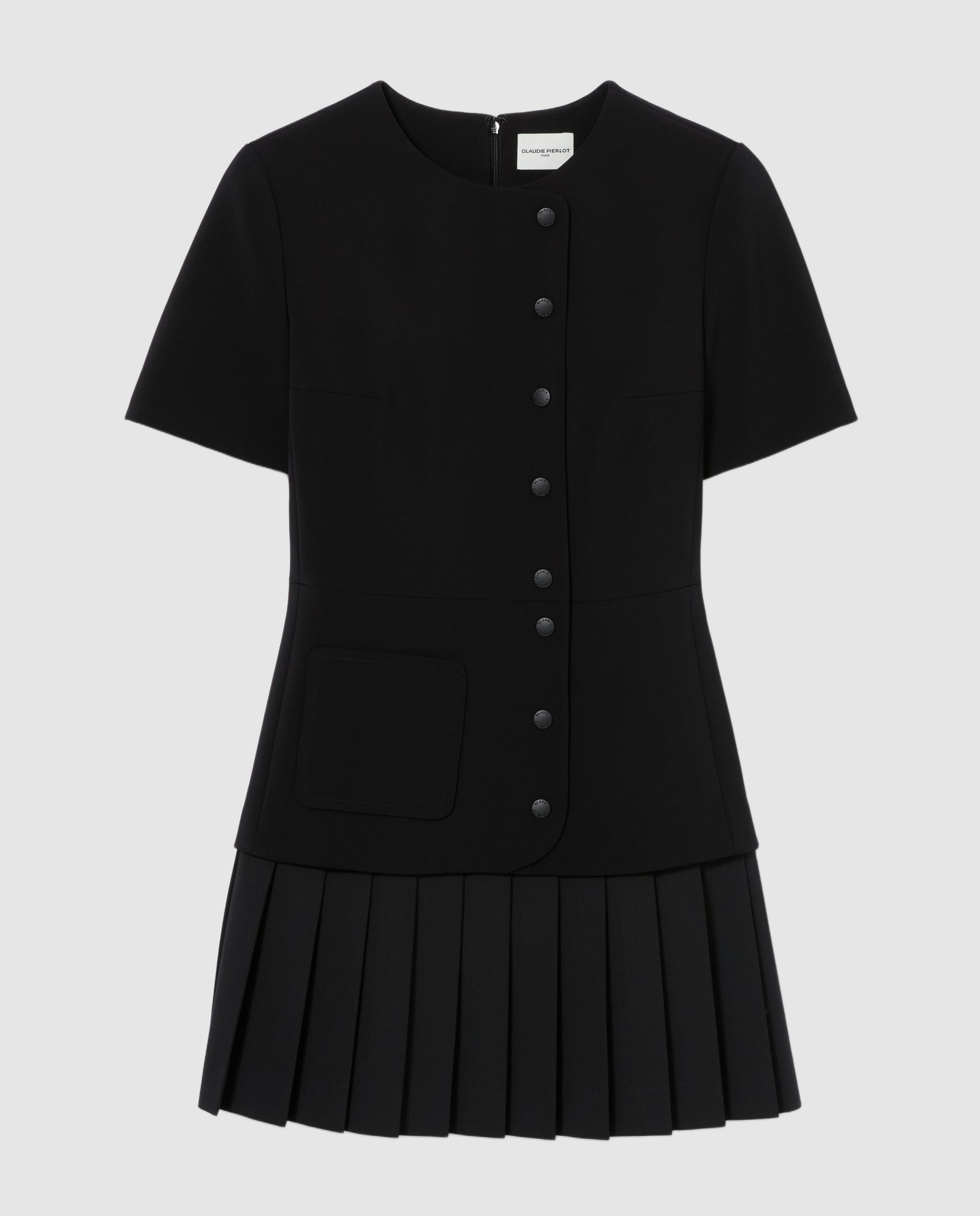 Vestido corto peplum y bajo plisado - Claudie Pierlot - Negro Negro-6