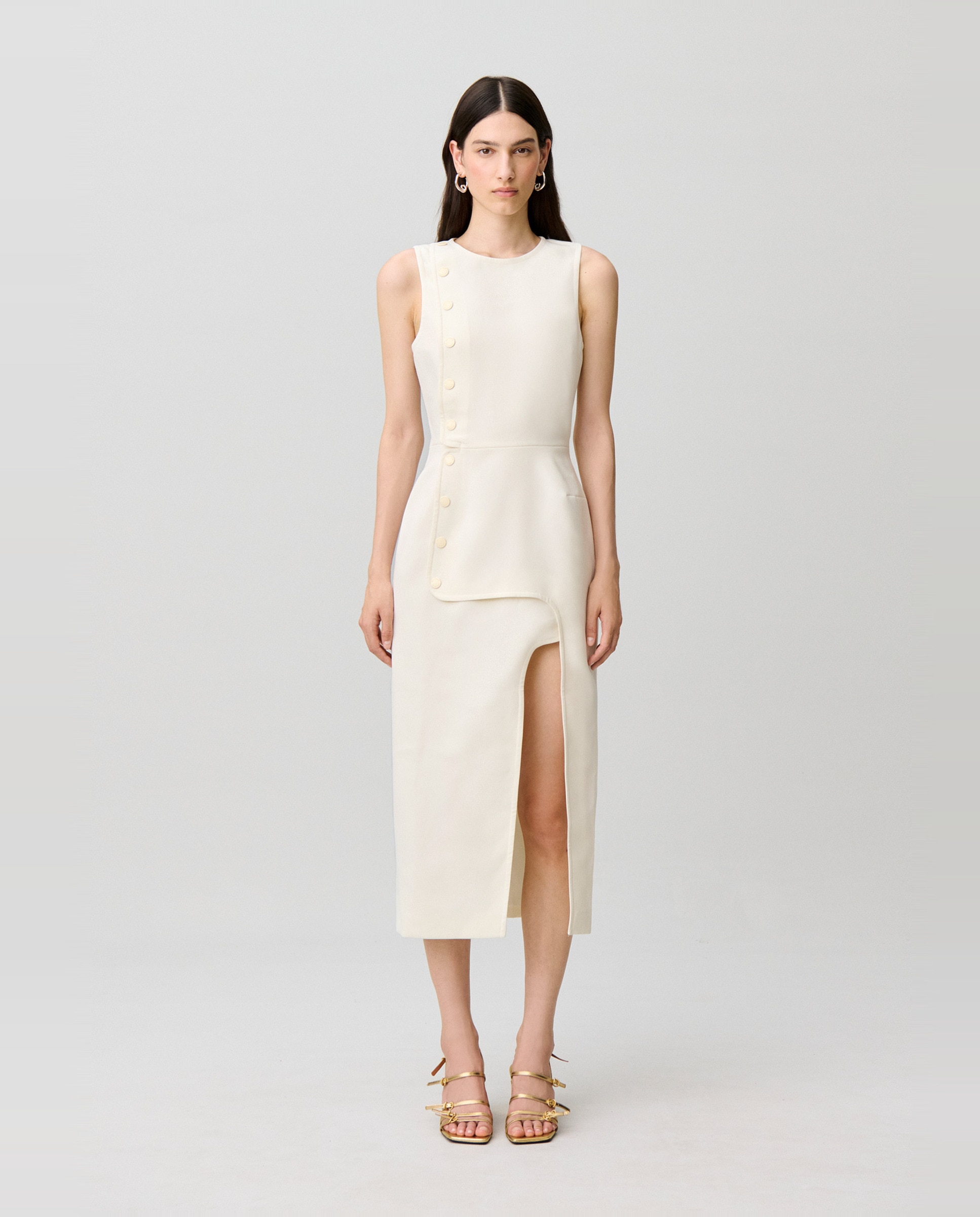 Vestido midi sin mangas con abertura en pierna - Claudie Pierlot - Blanco Blanco-1