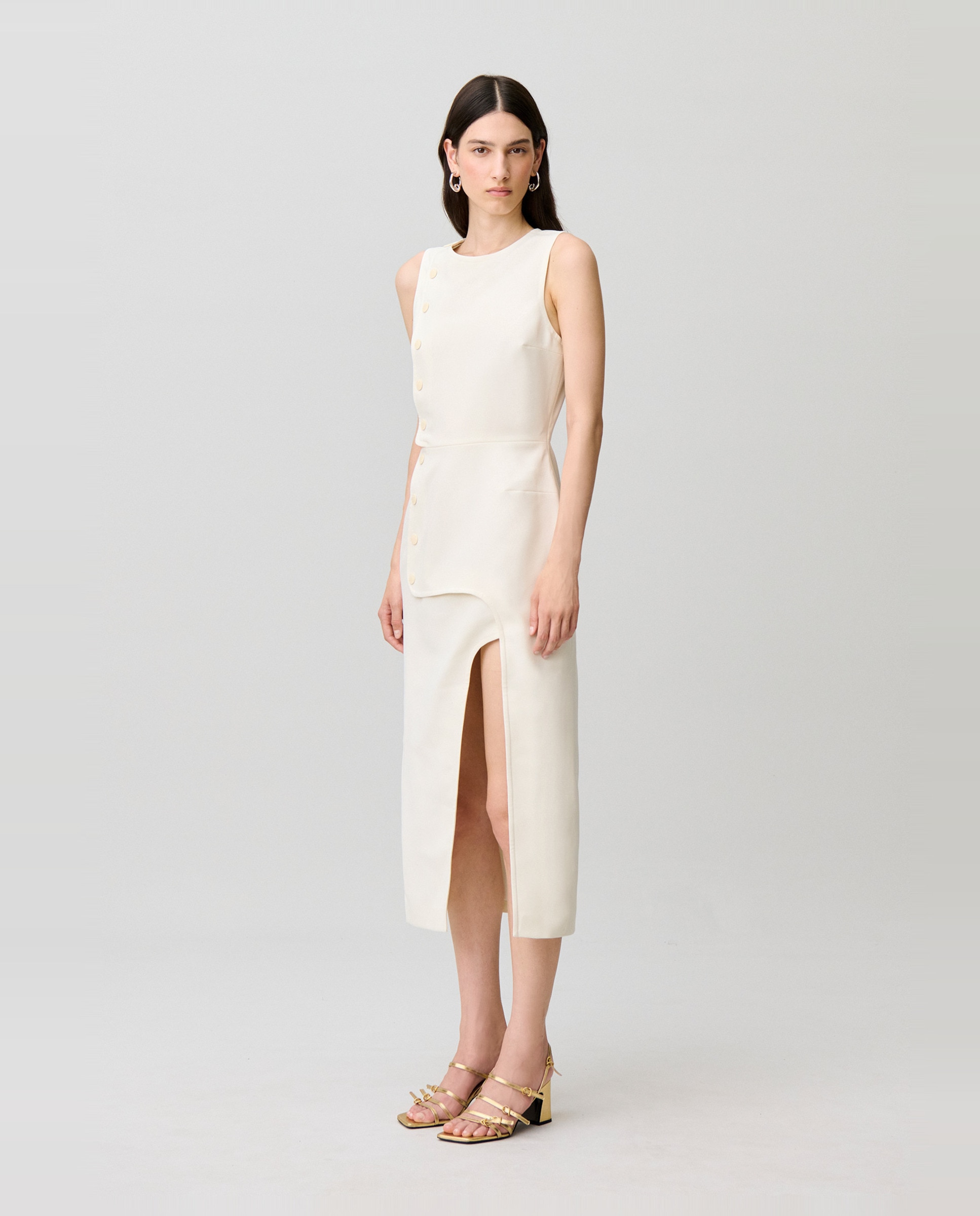 Vestido midi sin mangas con abertura en pierna - Claudie Pierlot - Blanco Blanco-2