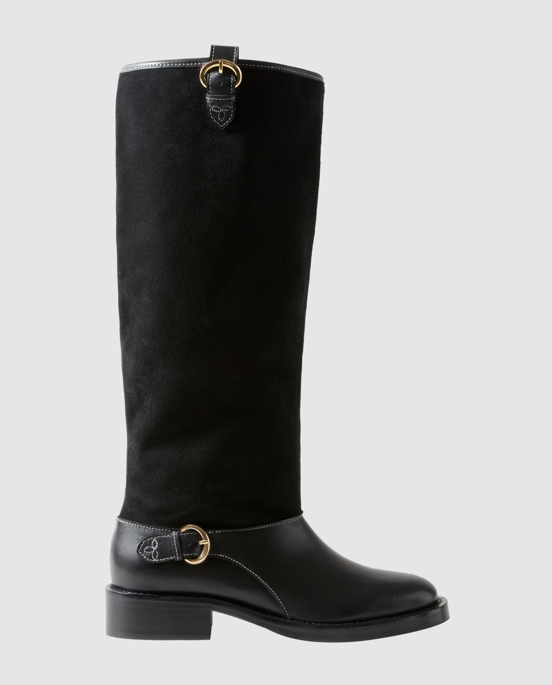 Botas de montar de mujer de media caña de piel y ante - Claudie Pierlot - Negro Negro-1