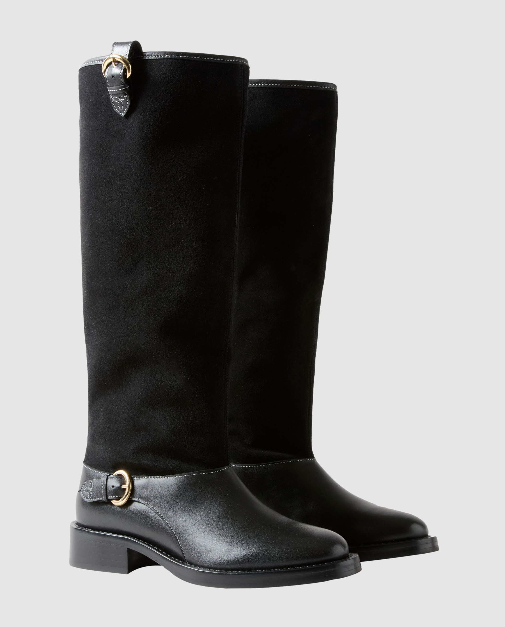 Botas de montar de mujer de media caña de piel y ante - Claudie Pierlot - Negro Negro-4