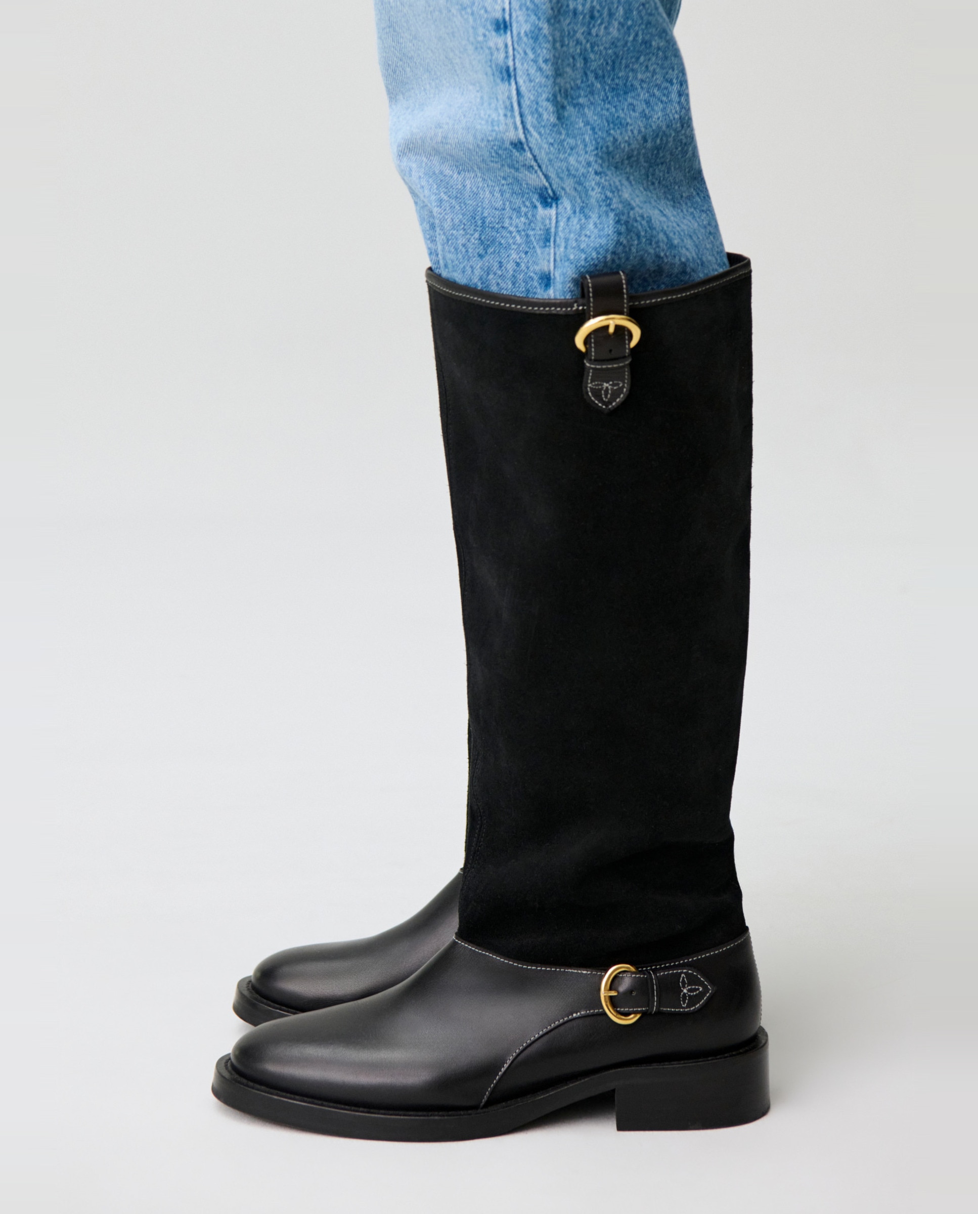 Botas de montar de mujer de media caña de piel y ante - Claudie Pierlot - Negro Negro-2