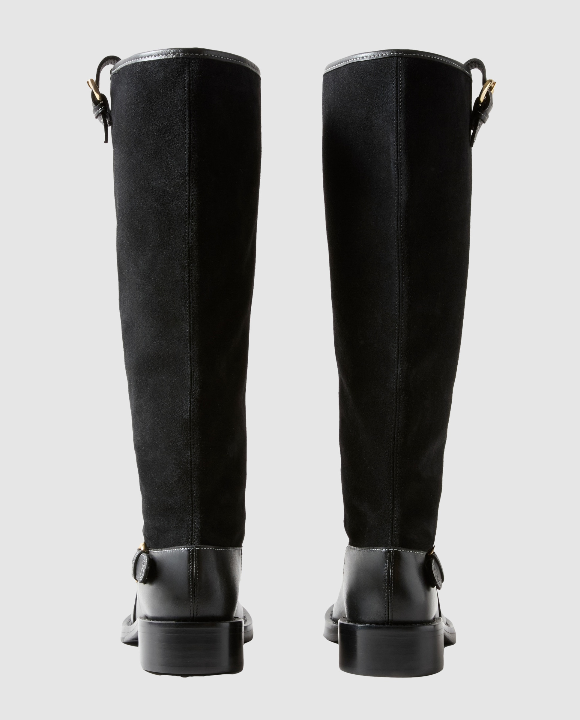 Botas de montar de mujer de media caña de piel y ante - Claudie Pierlot - Negro Negro-3