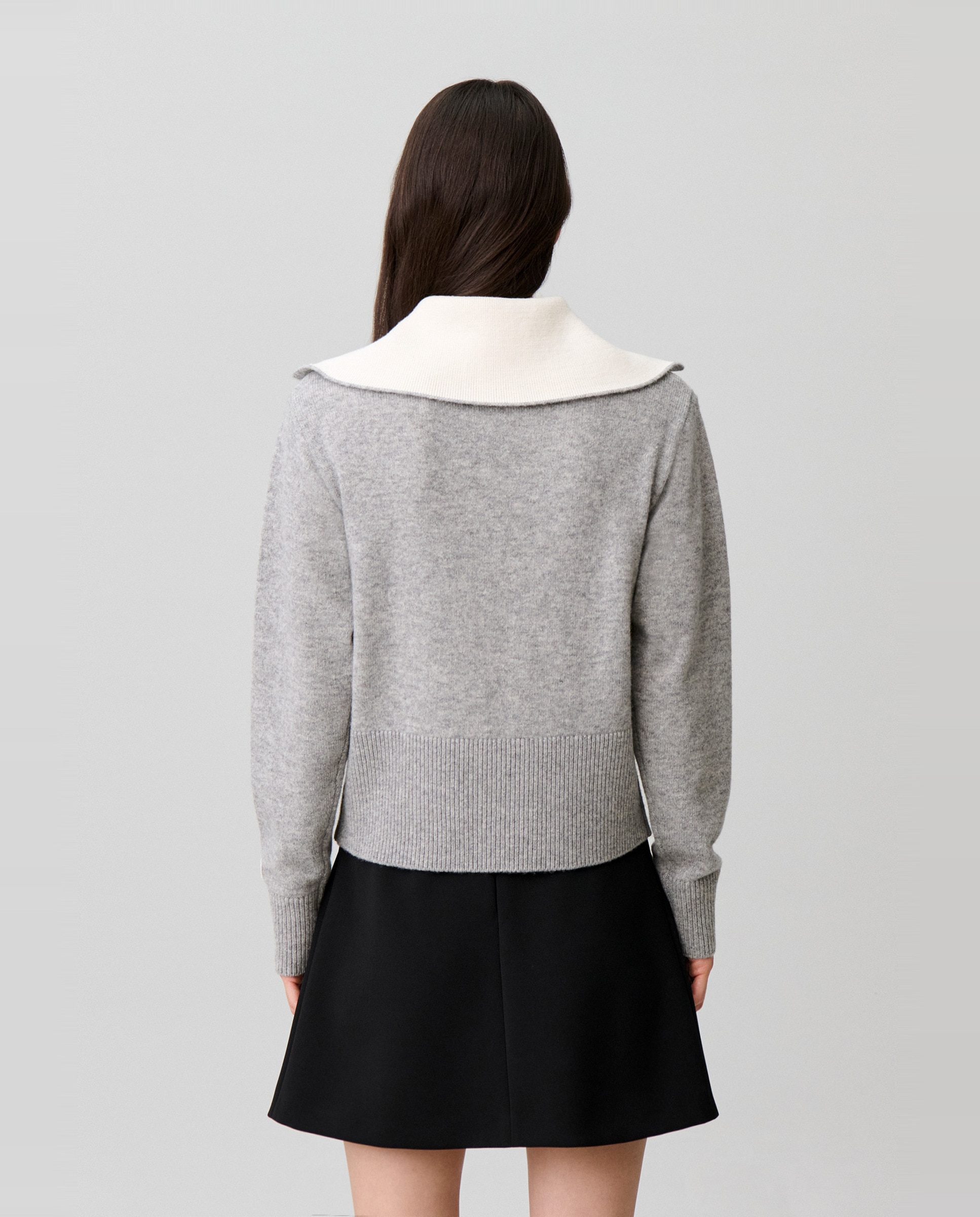 Jersey de mujer de lana, cuello camionero y corte holgado - Claudie Pierlot - Gris Gris-2
