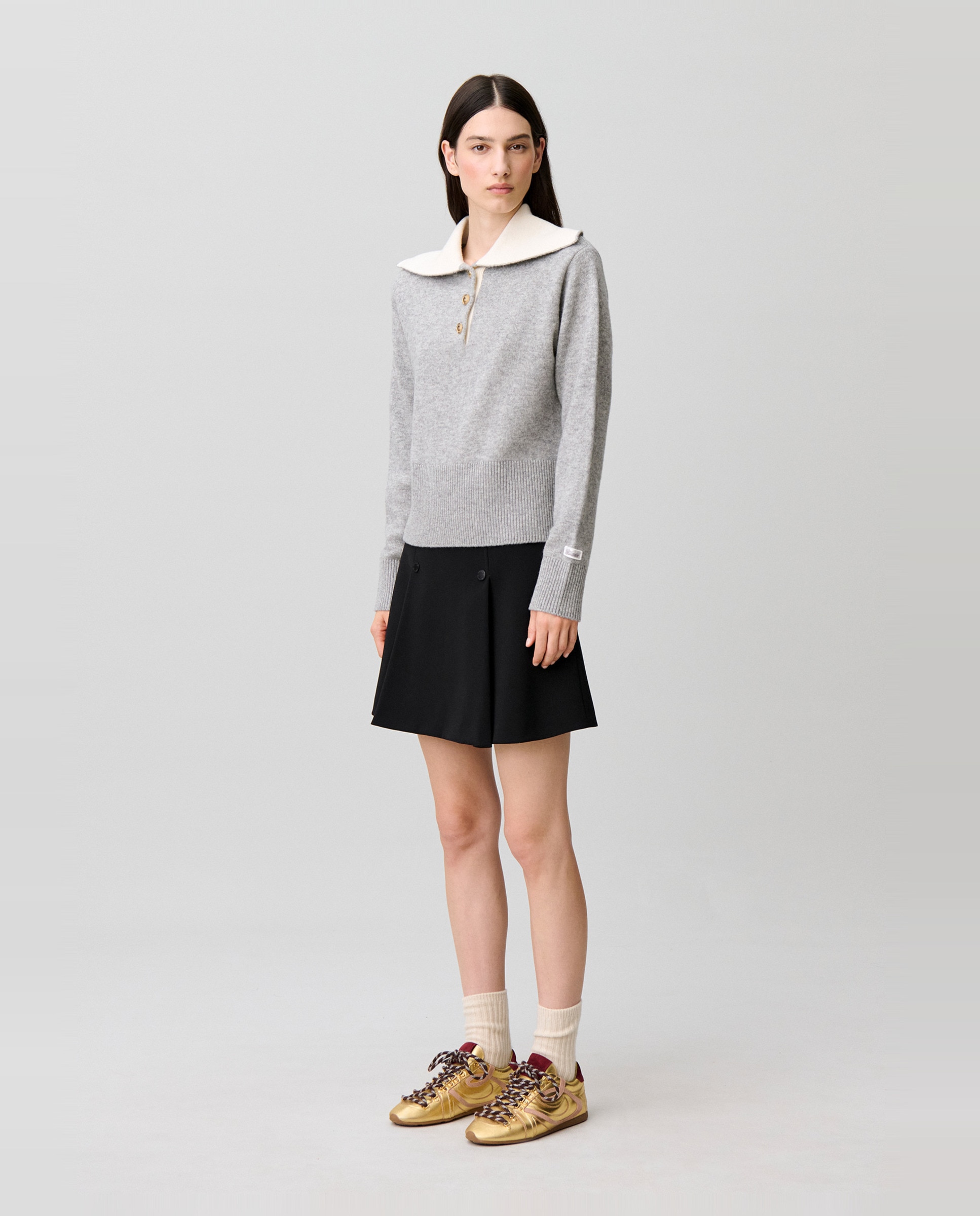 Jersey de mujer de lana, cuello camionero y corte holgado - Claudie Pierlot - Gris Gris-3