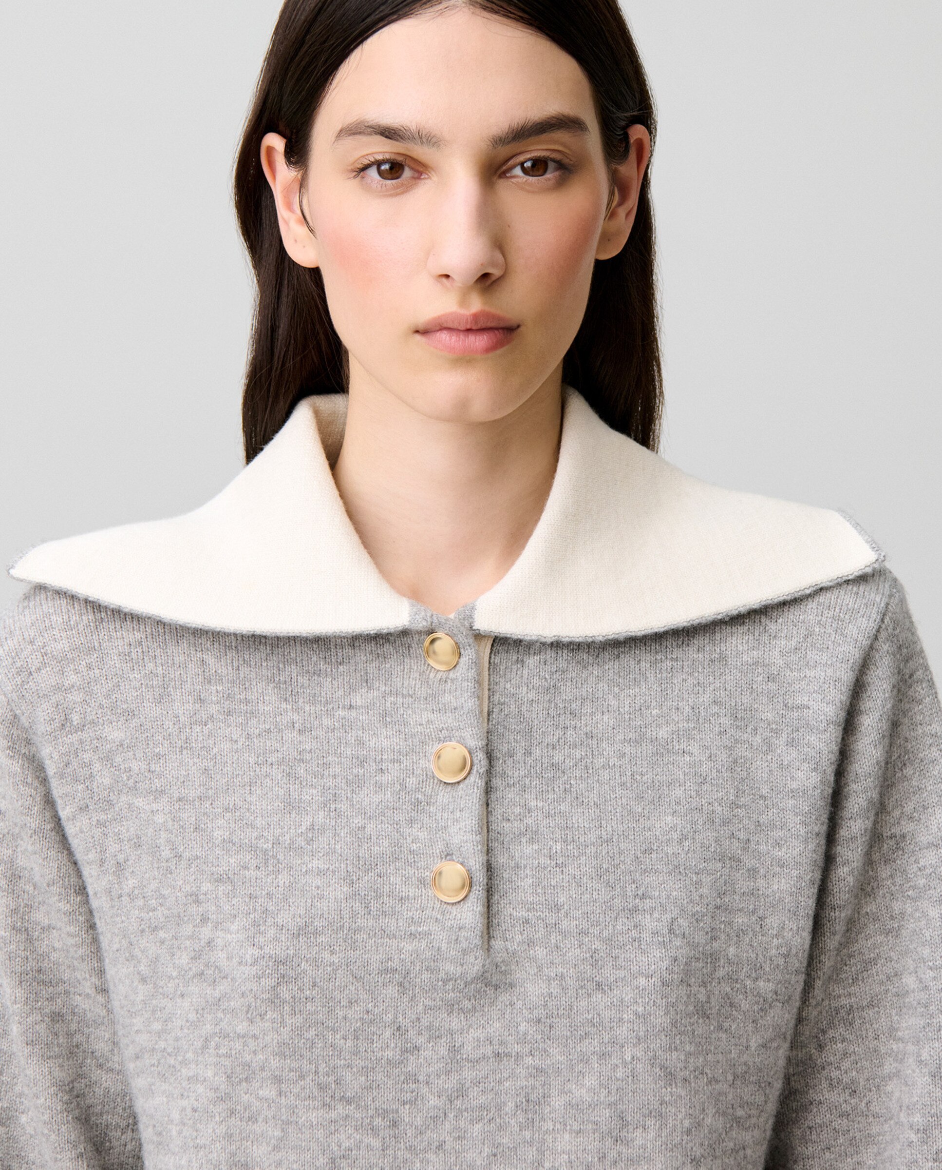 Jersey de mujer de lana, cuello camionero y corte holgado - Claudie Pierlot - Gris Gris-5