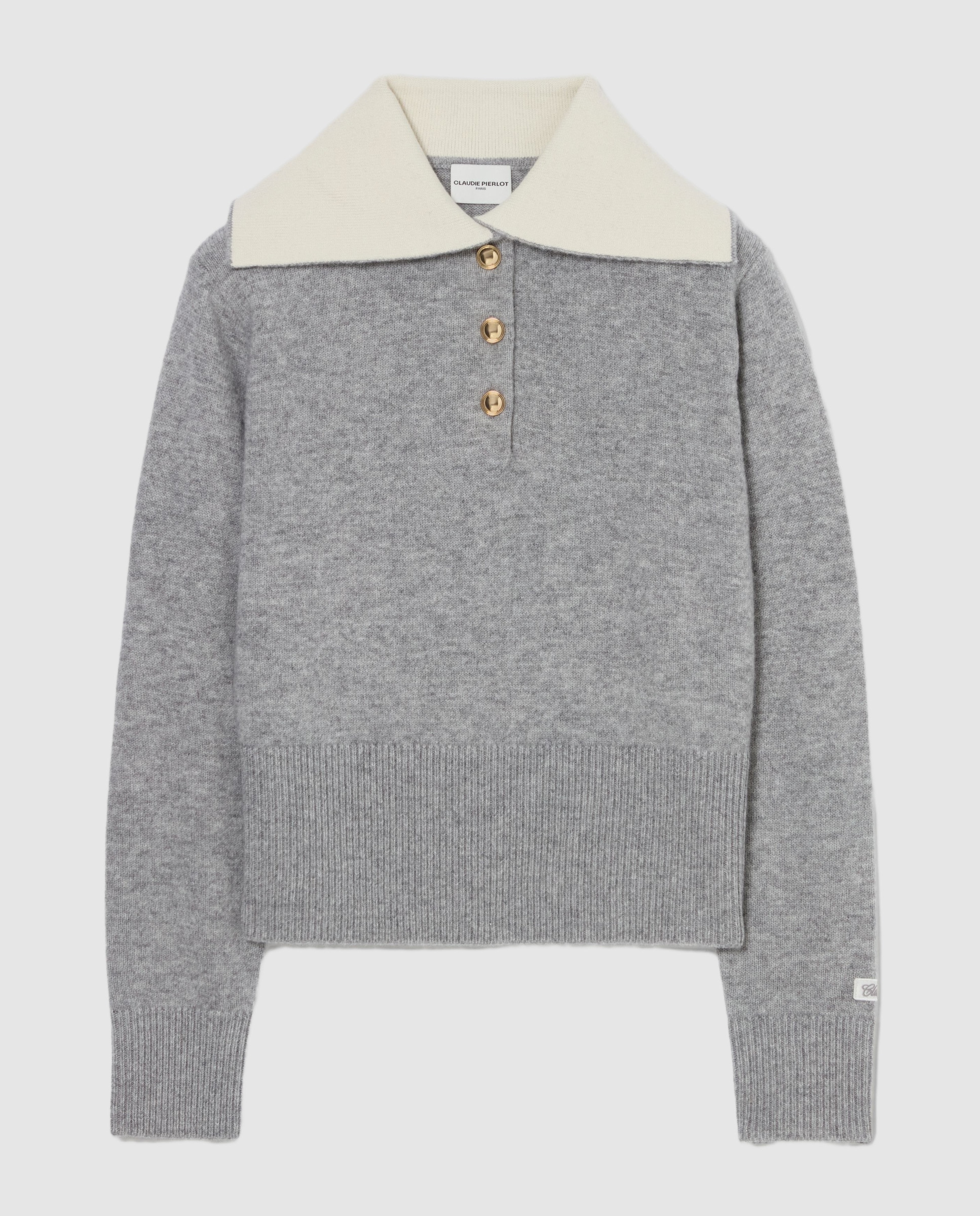 Jersey de mujer de lana, cuello camionero y corte holgado - Claudie Pierlot - Gris Gris-6