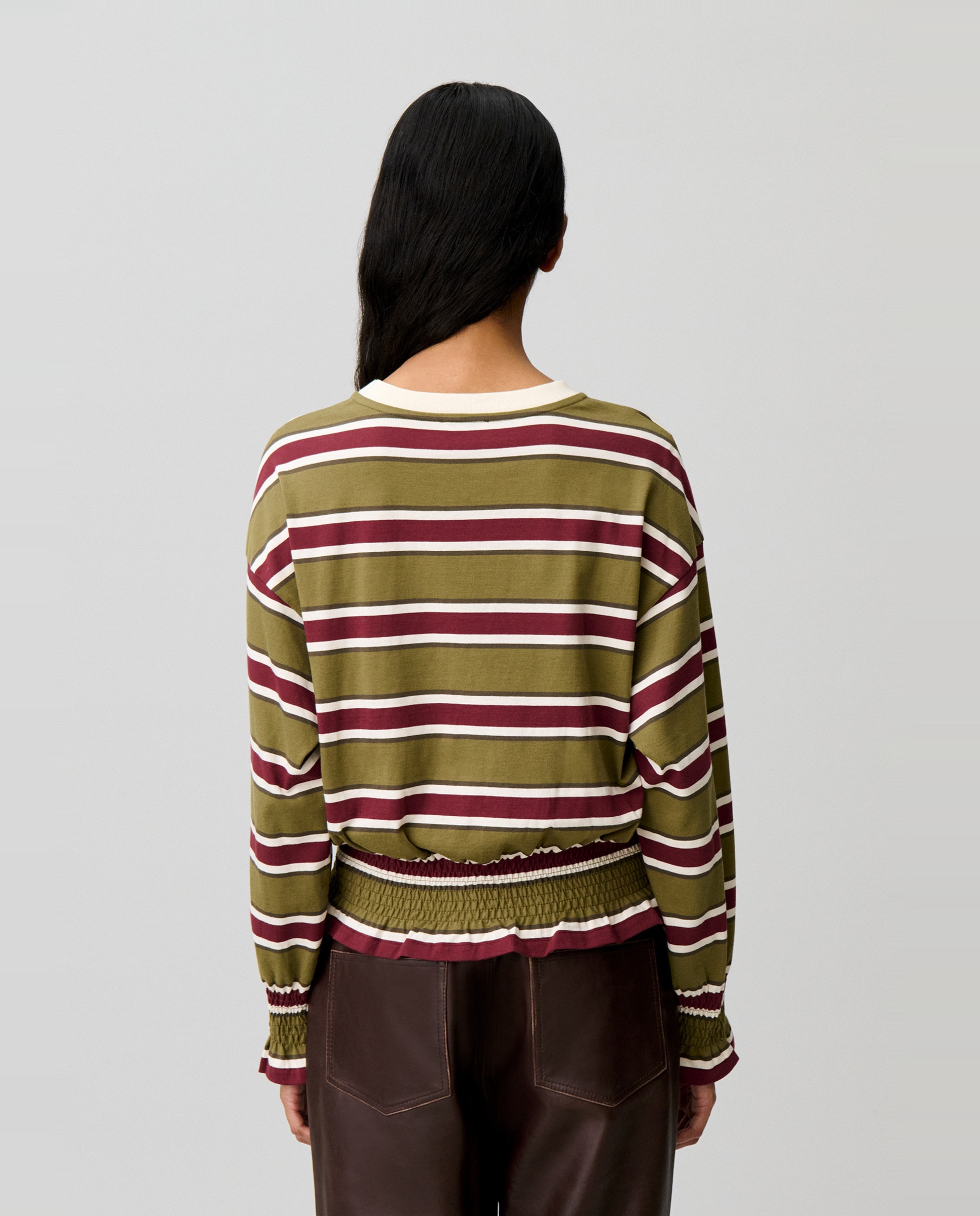 Camiseta de mujer manga larga cuello en contraste nido de abeja y volantes - Claudie Pierlot - Multicolor Multicolor-2