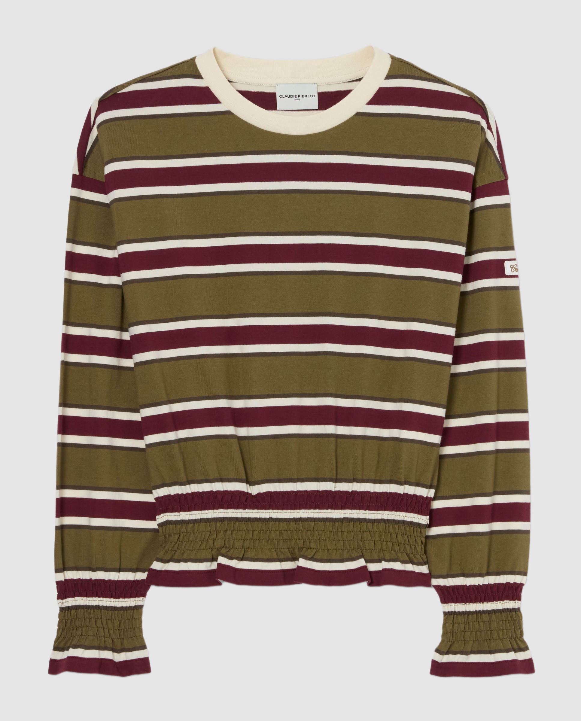 Camiseta de mujer manga larga cuello en contraste nido de abeja y volantes - Claudie Pierlot - Multicolor Multicolor-6