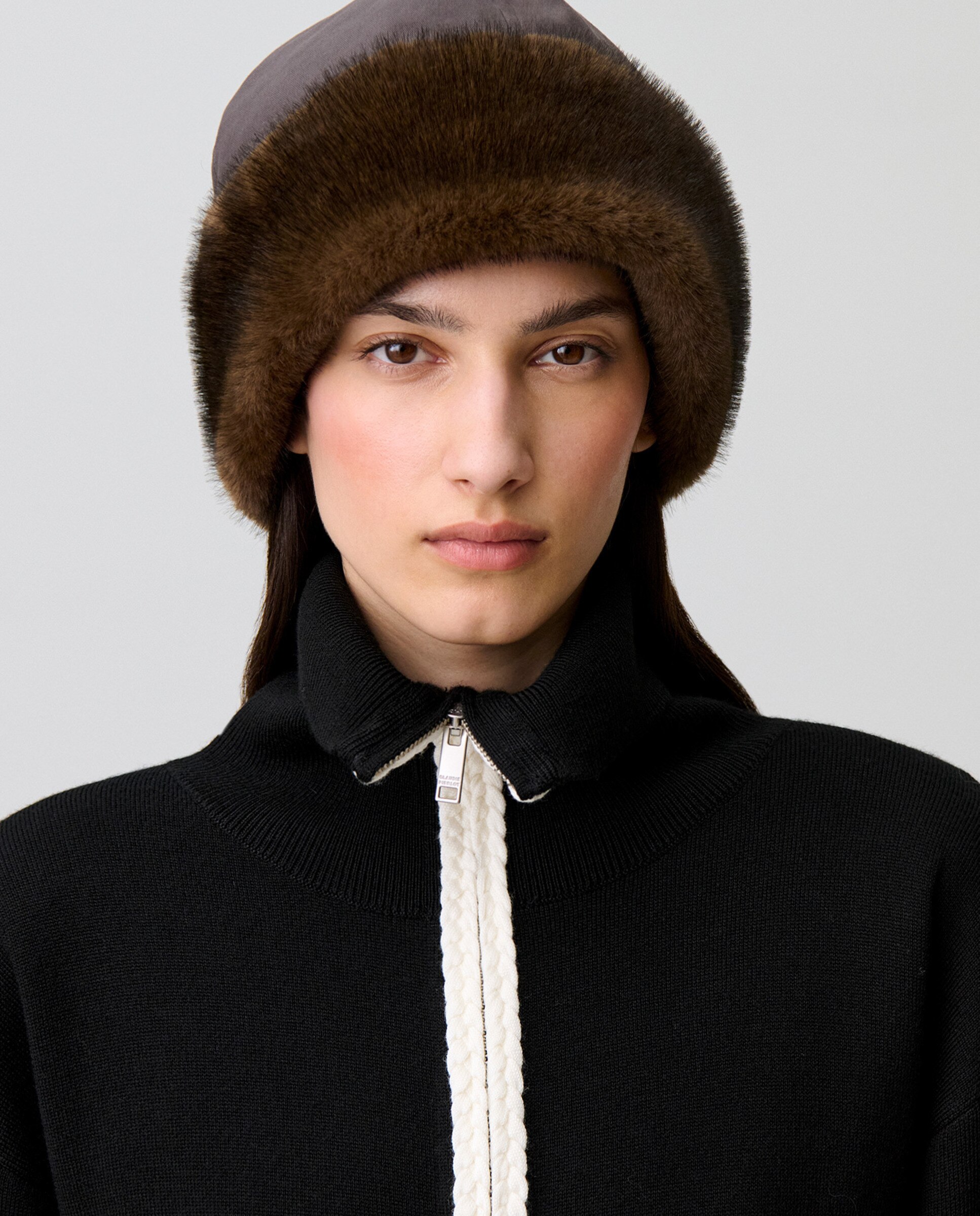 Sombrero de mujer de ala ancha reversible en nylon y pelo - Claudie Pierlot - Marrón Marrón-2