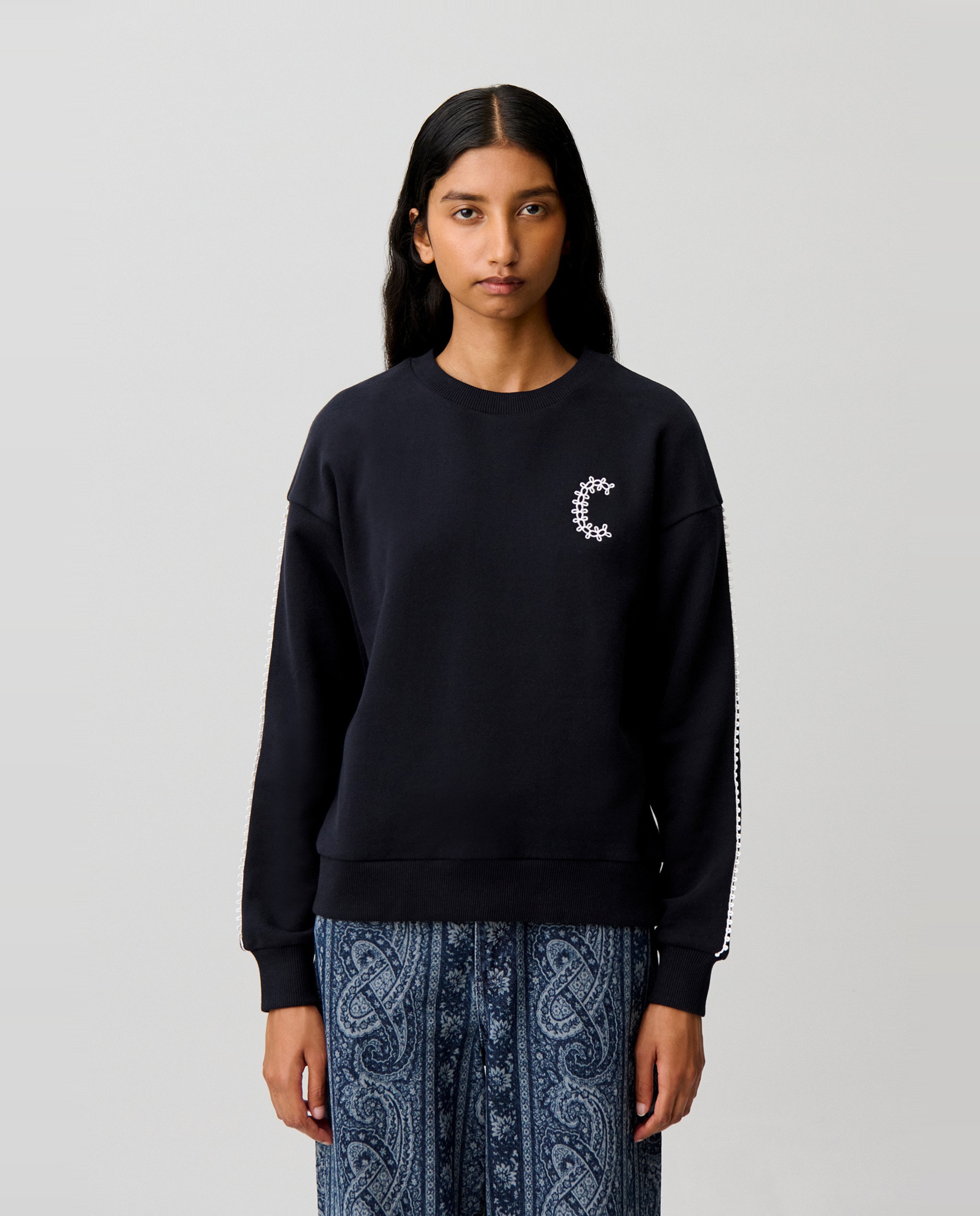 Sudadera de mujer corte holgado algodón orgánico bordado c - Claudie Pierlot - Azul marino Azul marino-1