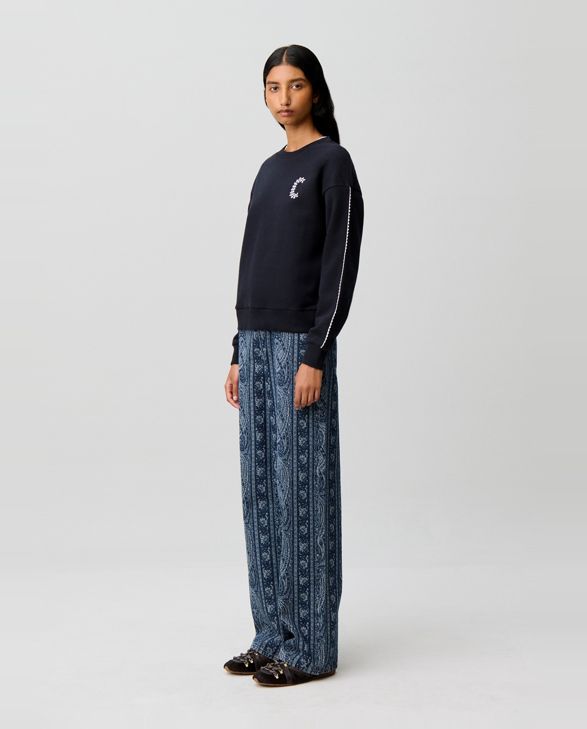 Sudadera de mujer corte holgado algodón orgánico bordado c - Claudie Pierlot - Azul marino Azul marino-3