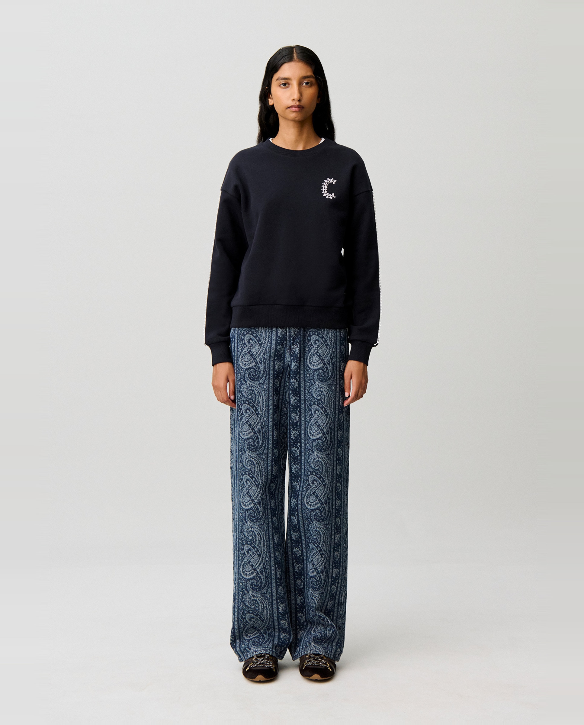 Sudadera de mujer corte holgado algodón orgánico bordado c - Claudie Pierlot - Azul marino Azul marino-4