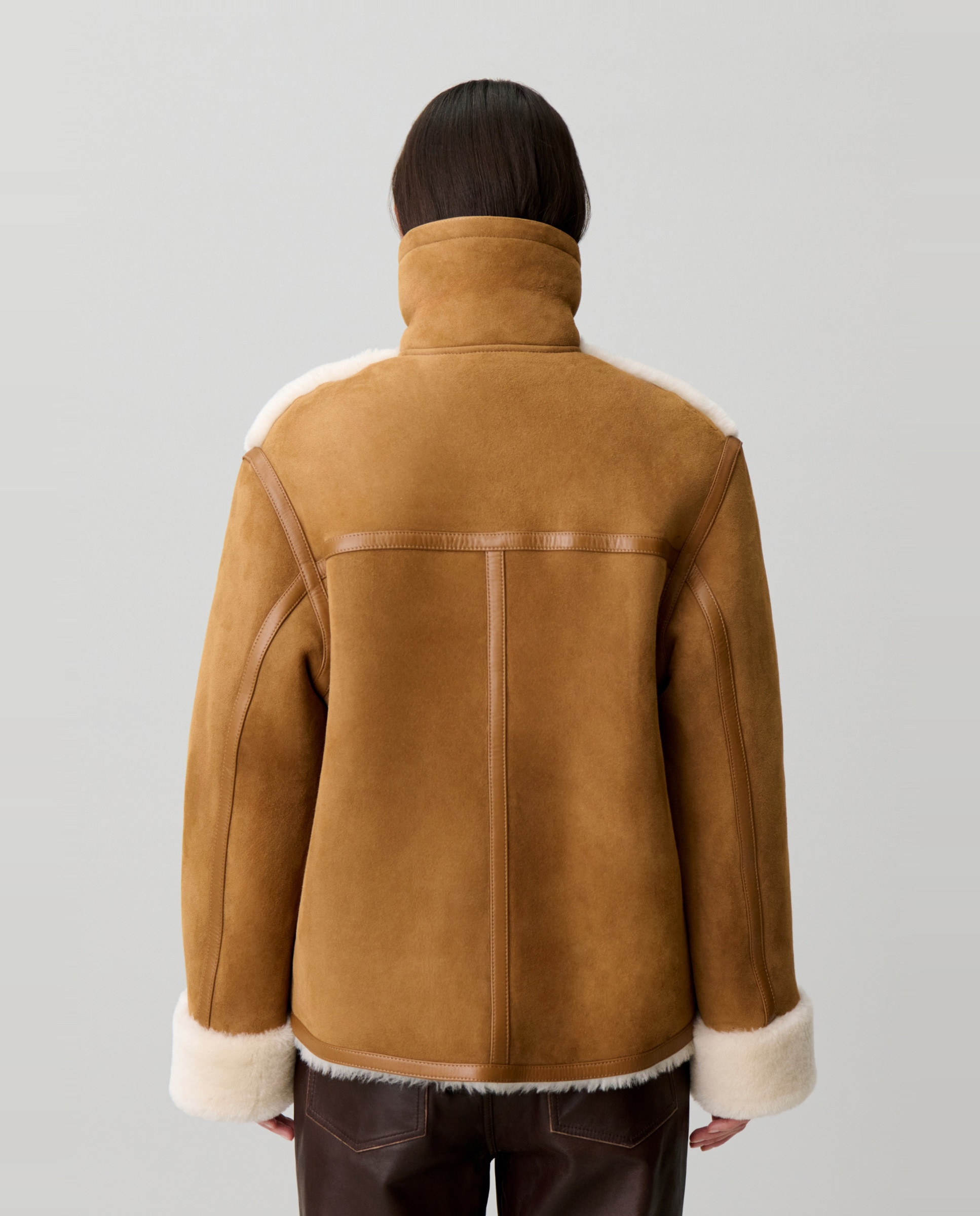 Cazadora de mujer doble faz con borreguito y cuello con ribete de cuero - Claudie Pierlot - Multicolor Multicolor-2