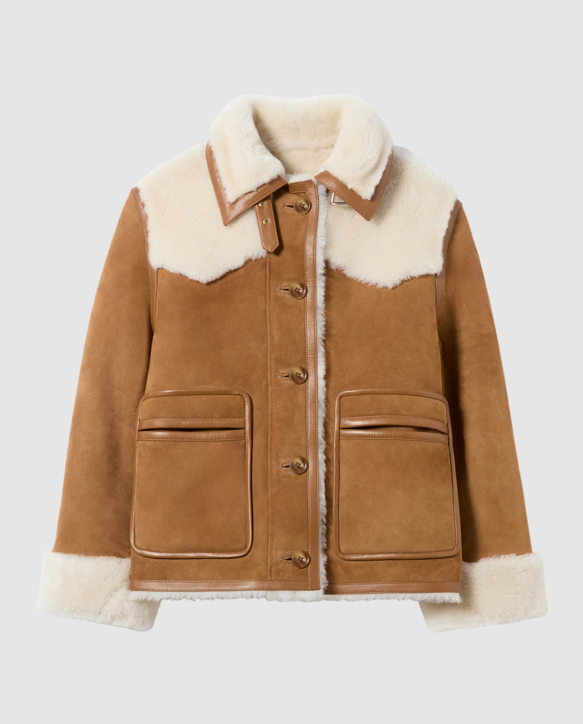 Cazadora de mujer doble faz con borreguito y cuello con ribete de cuero - Claudie Pierlot - Multicolor Multicolor-6