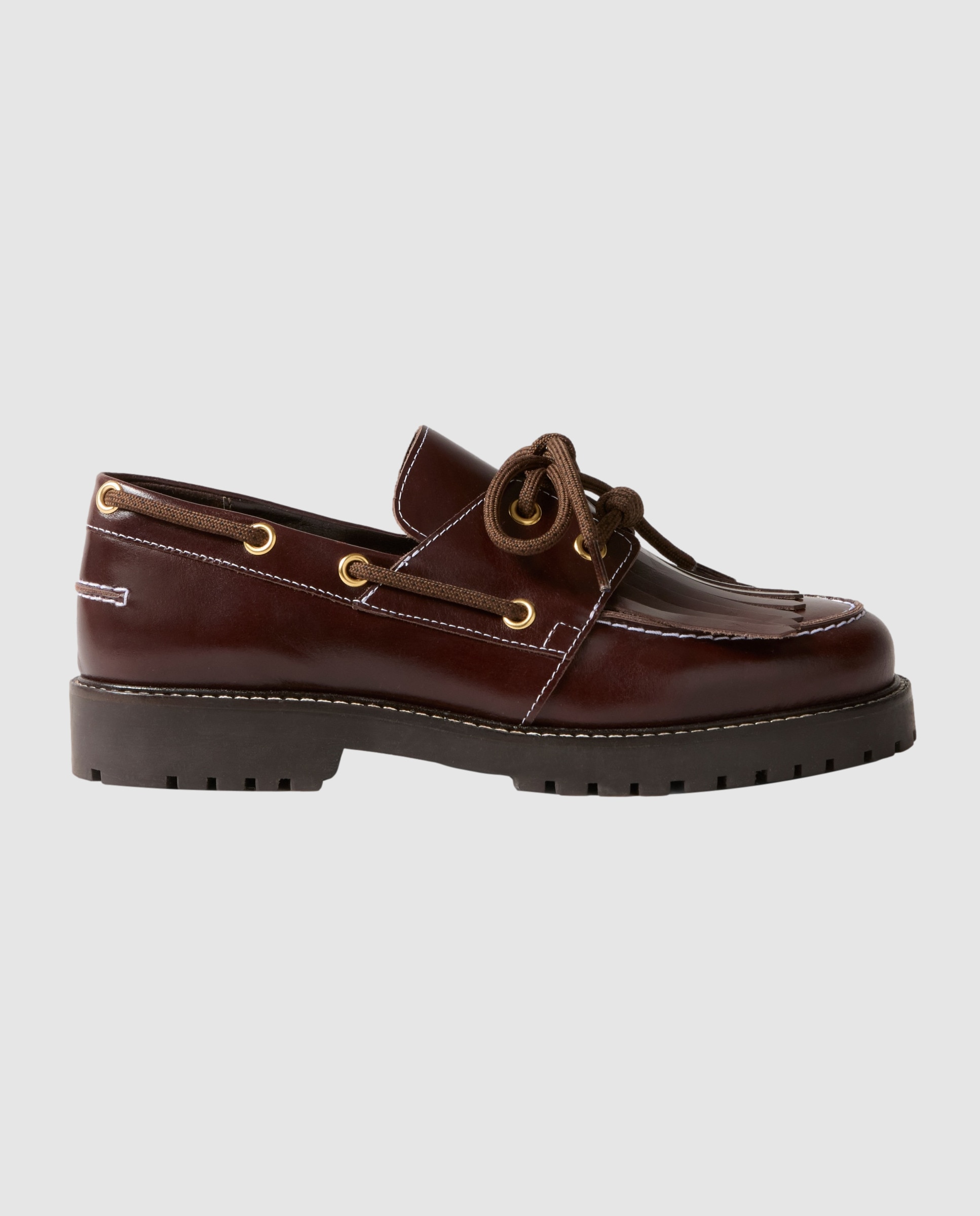Zapatos náuticos de mujer de piel con cordones estilo montaña - Claudie Pierlot - Marrón oscuro Marrón oscuro-1