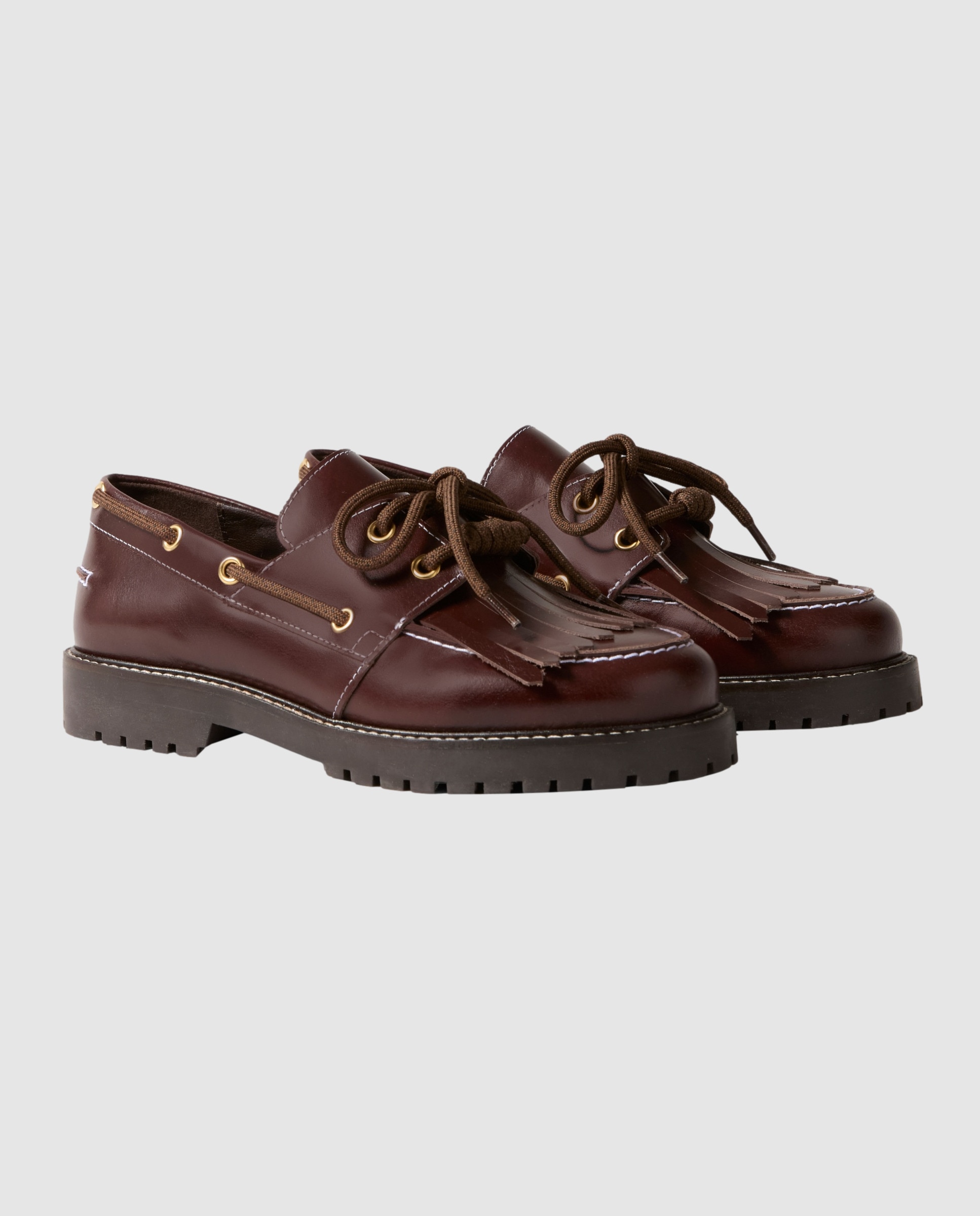 Zapatos náuticos de mujer de piel con cordones estilo montaña - Claudie Pierlot - Marrón oscuro Marrón oscuro-3