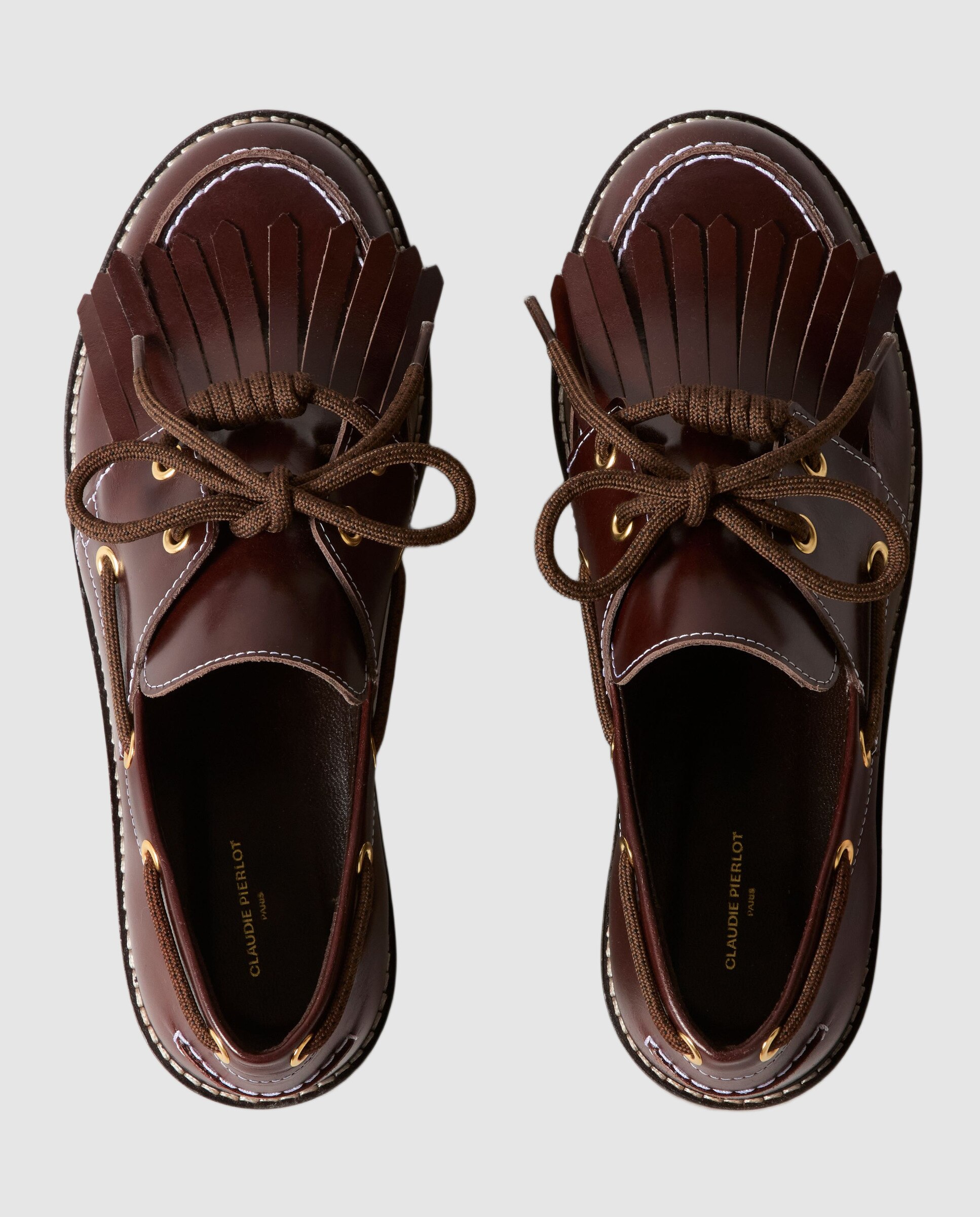 Zapatos náuticos de mujer de piel con cordones estilo montaña - Claudie Pierlot - Marrón oscuro Marrón oscuro-4