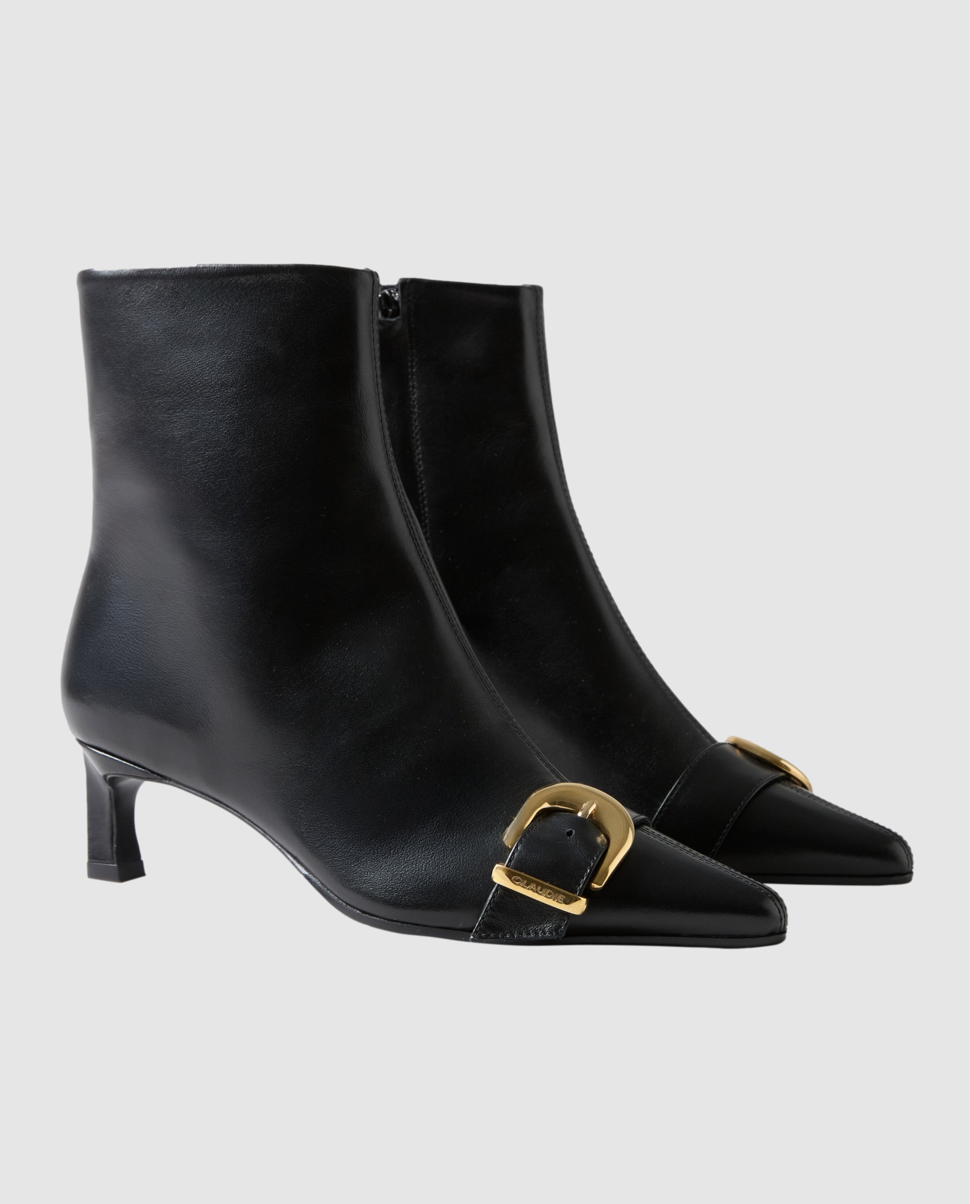 Botines básicos de mujer de piel con tira y hebilla dorada - Claudie Pierlot - Negro Negro-4