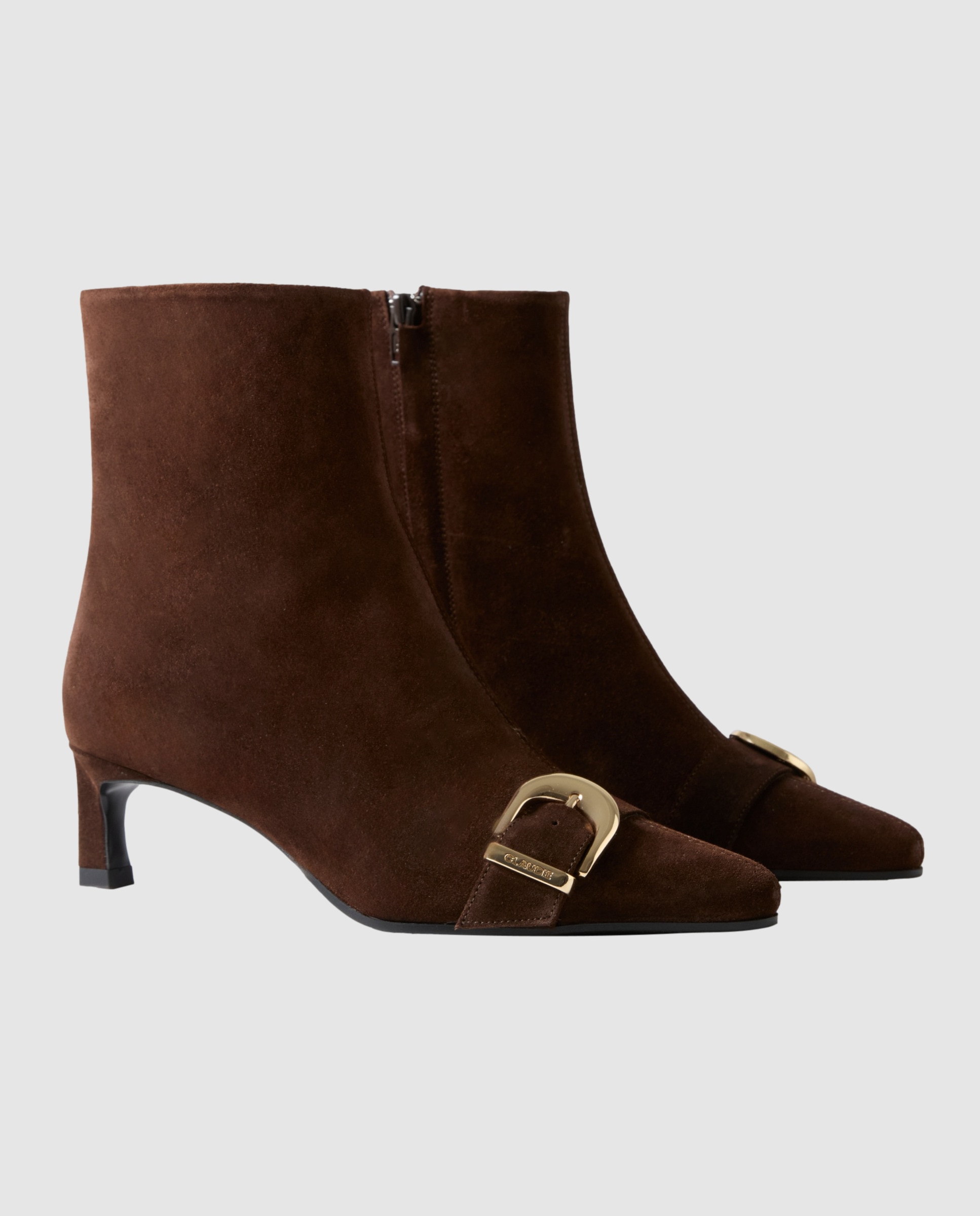 Botines básicos de mujer de piel con hebilla dorada - Claudie Pierlot - Marrón oscuro Marrón oscuro-3