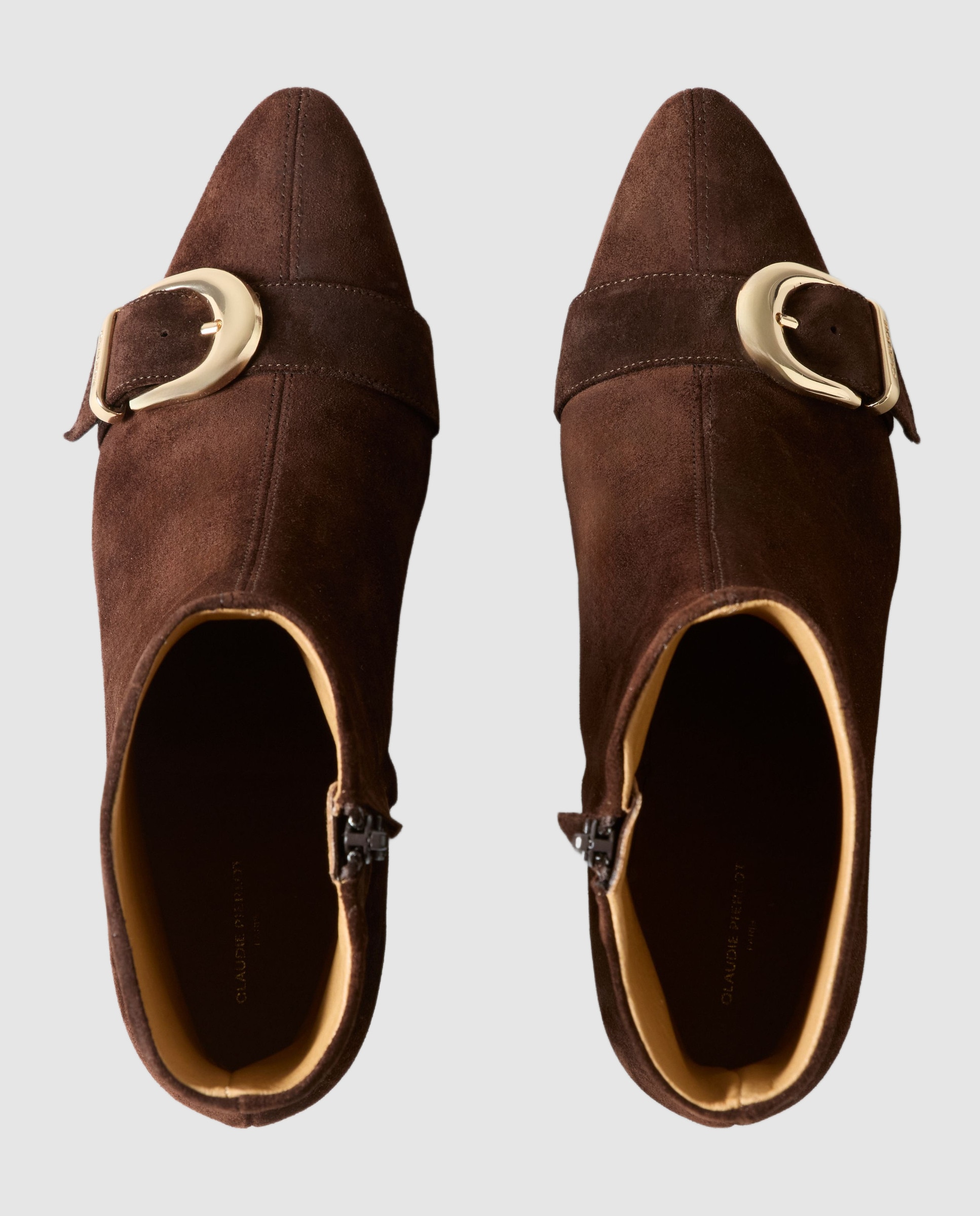 Botines básicos de mujer de piel con hebilla dorada - Claudie Pierlot - Marrón oscuro Marrón oscuro-4