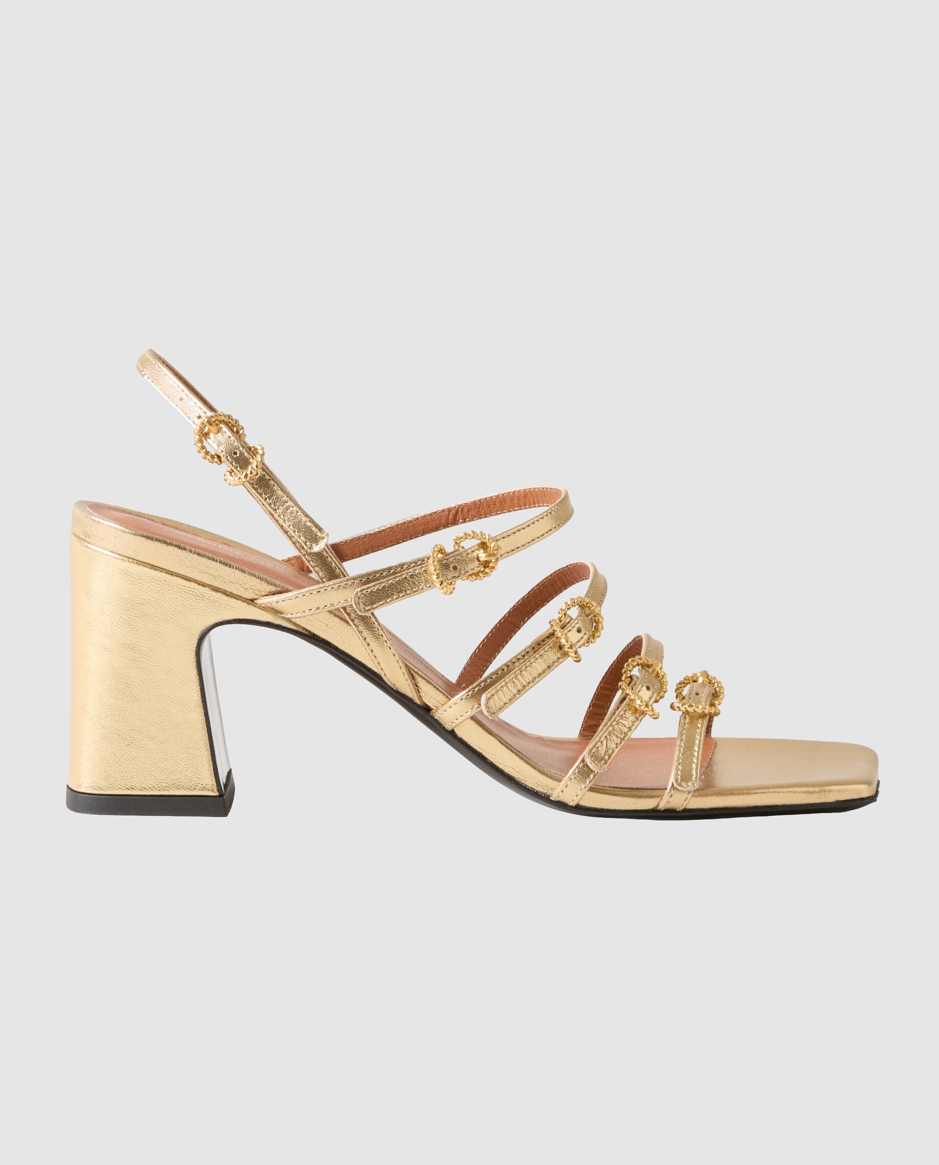 Sandalias de tacón de mujer de piel metalizada con joyas - Claudie Pierlot - Oro Oro-1