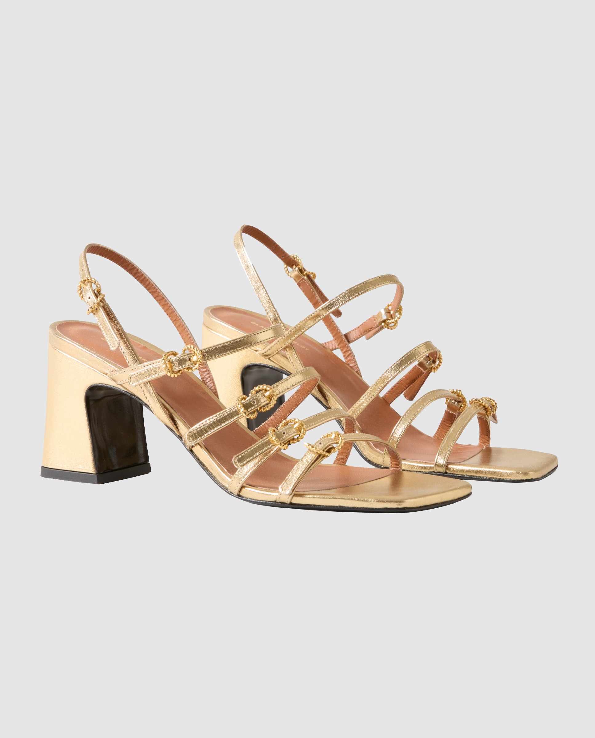 Sandalias de tacón de mujer de piel metalizada con joyas - Claudie Pierlot - Oro Oro-4