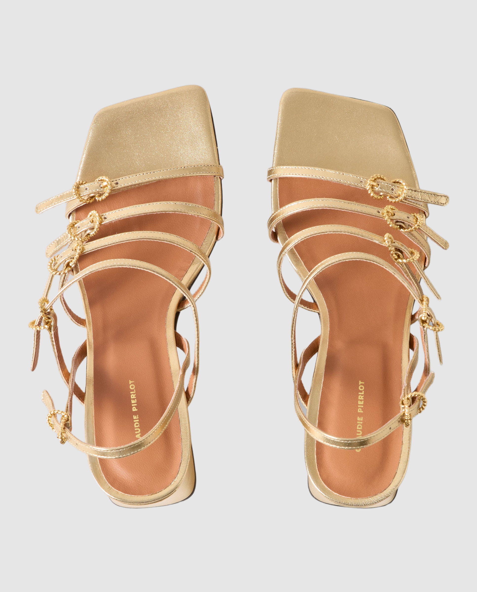 Sandalias de tacón de mujer de piel metalizada con joyas - Claudie Pierlot - Oro Oro-3