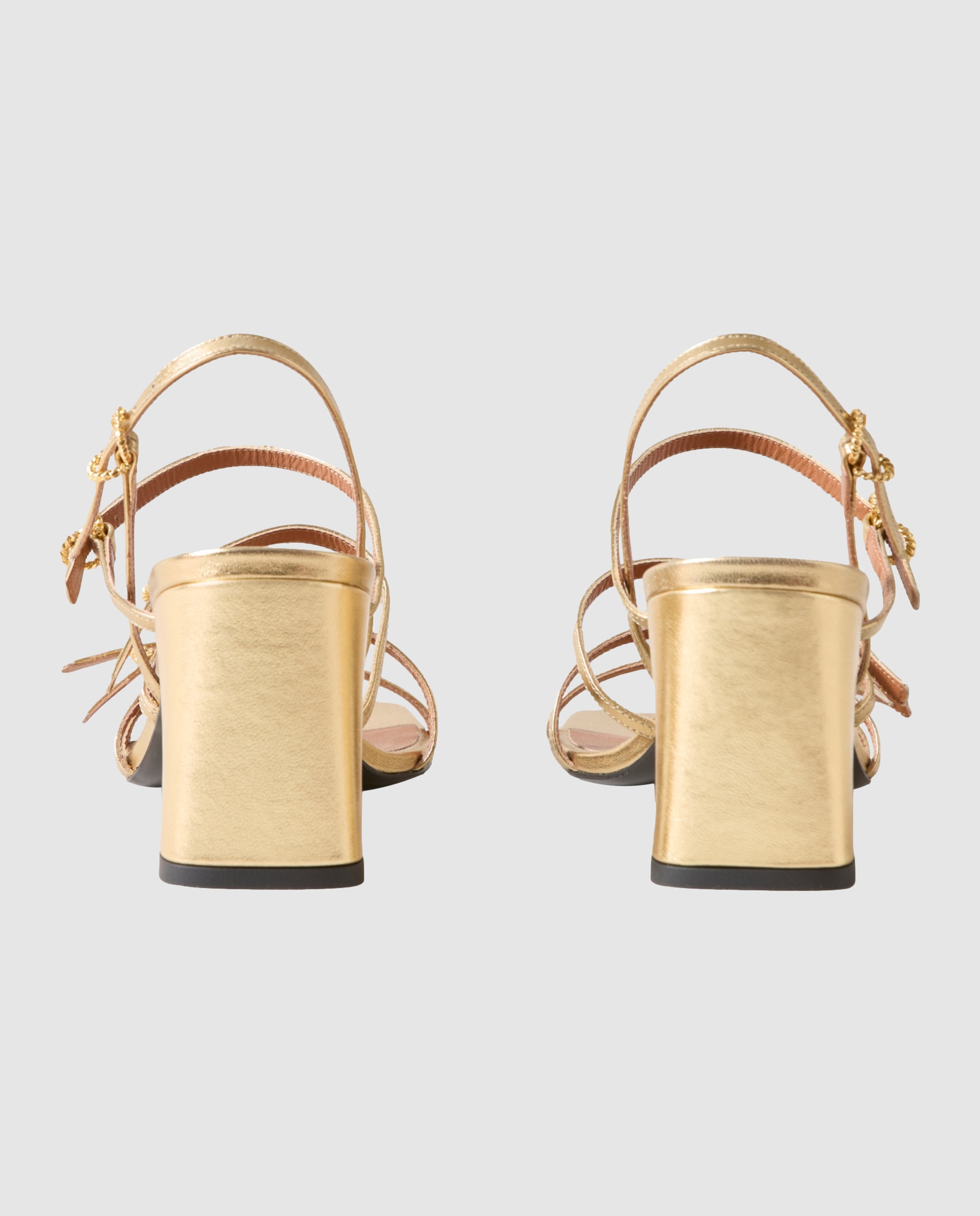Sandalias de tacón de mujer de piel metalizada con joyas - Claudie Pierlot - Oro Oro-5