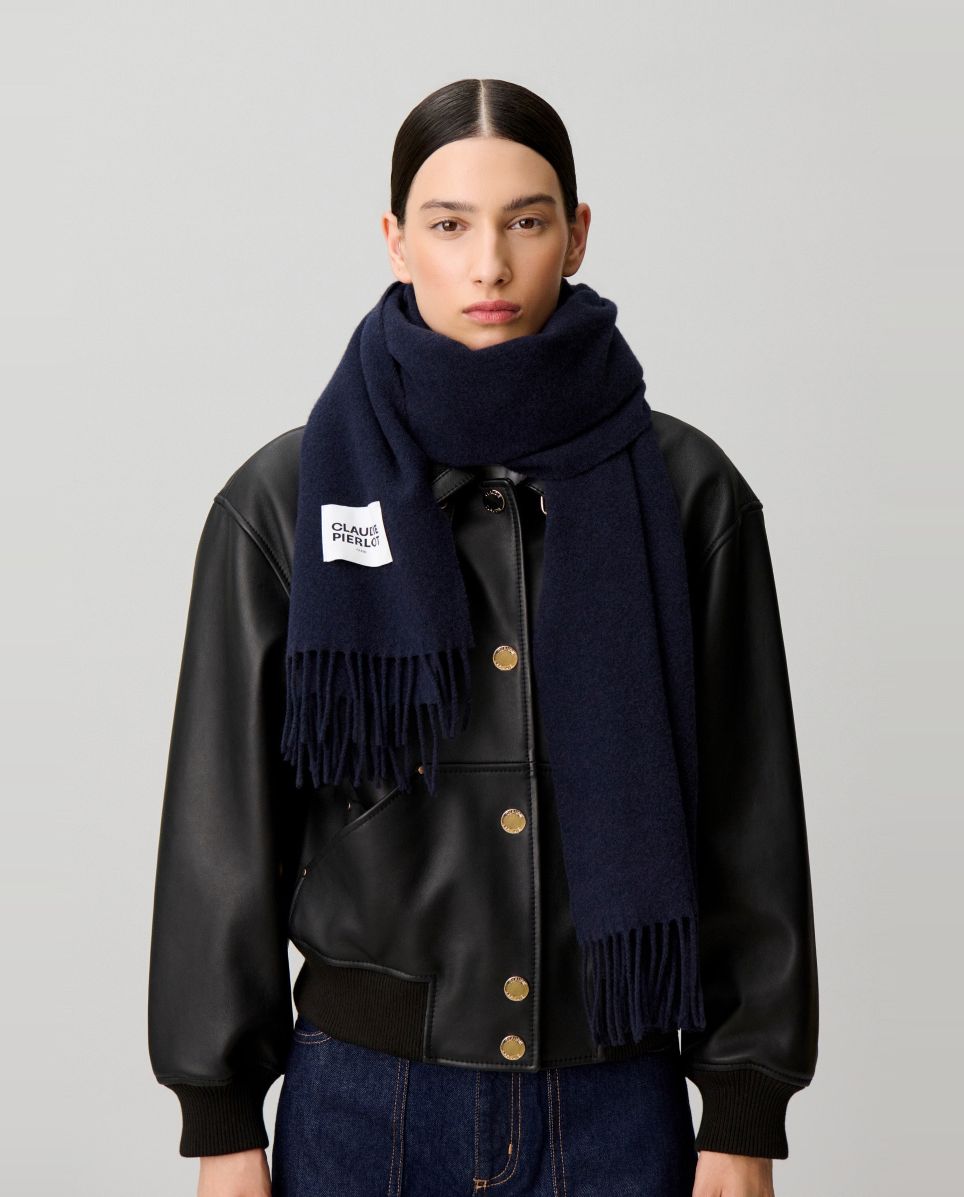 Maxi bufanda de mujer ancha con flecos - Claudie Pierlot - Azul marino Azul marino-2