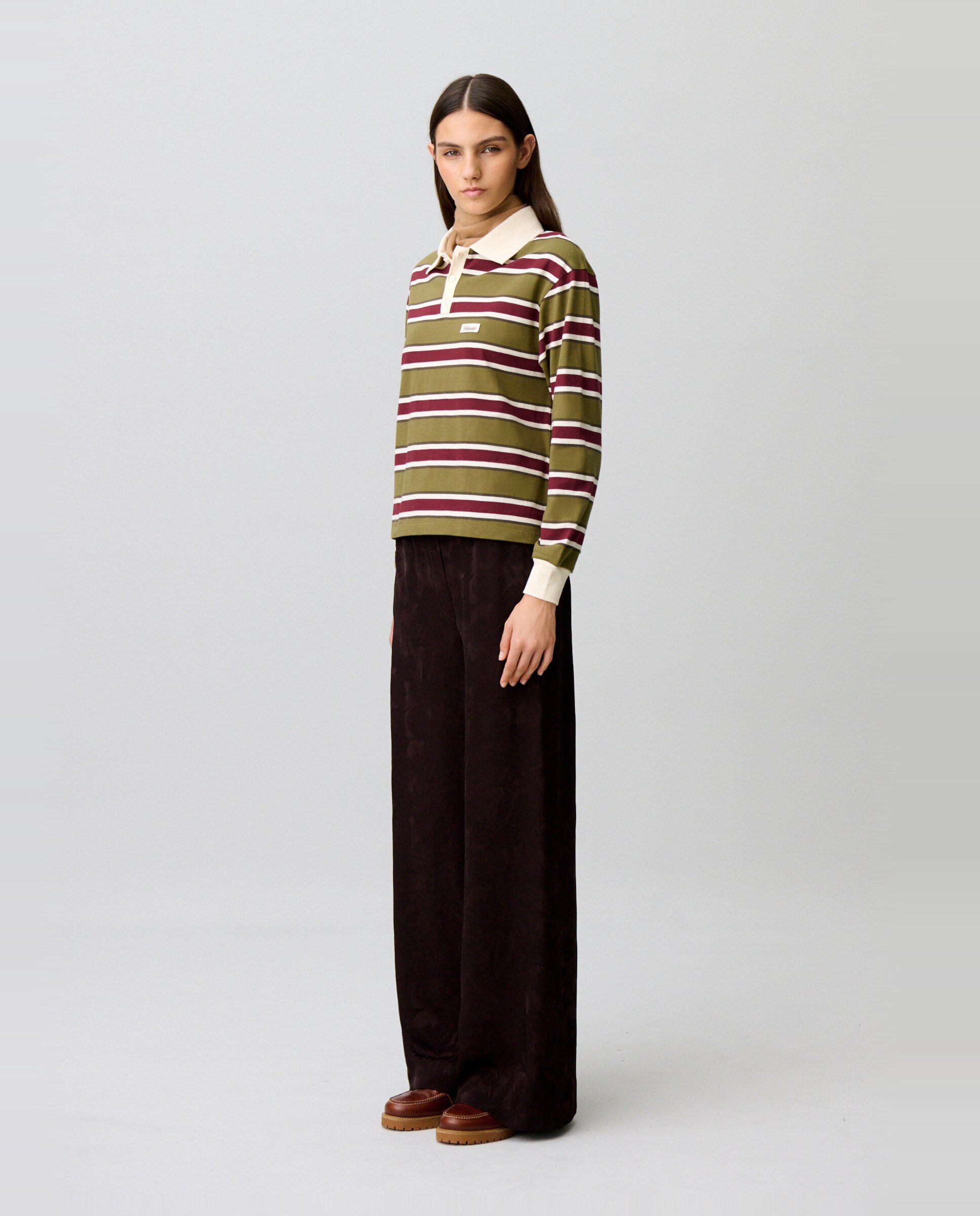 Pantalones anchos de mujer fluidos de jacquard floral - Claudie Pierlot - Marrón oscuro Marrón oscuro-4