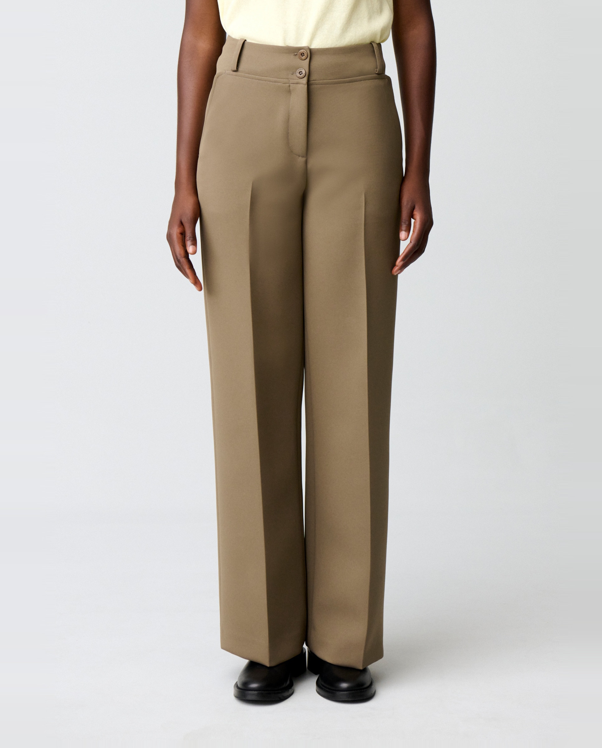 Pantalón de mujer de corte recto con pliegues marcados - Claudie Pierlot - Kaki Kaki-2