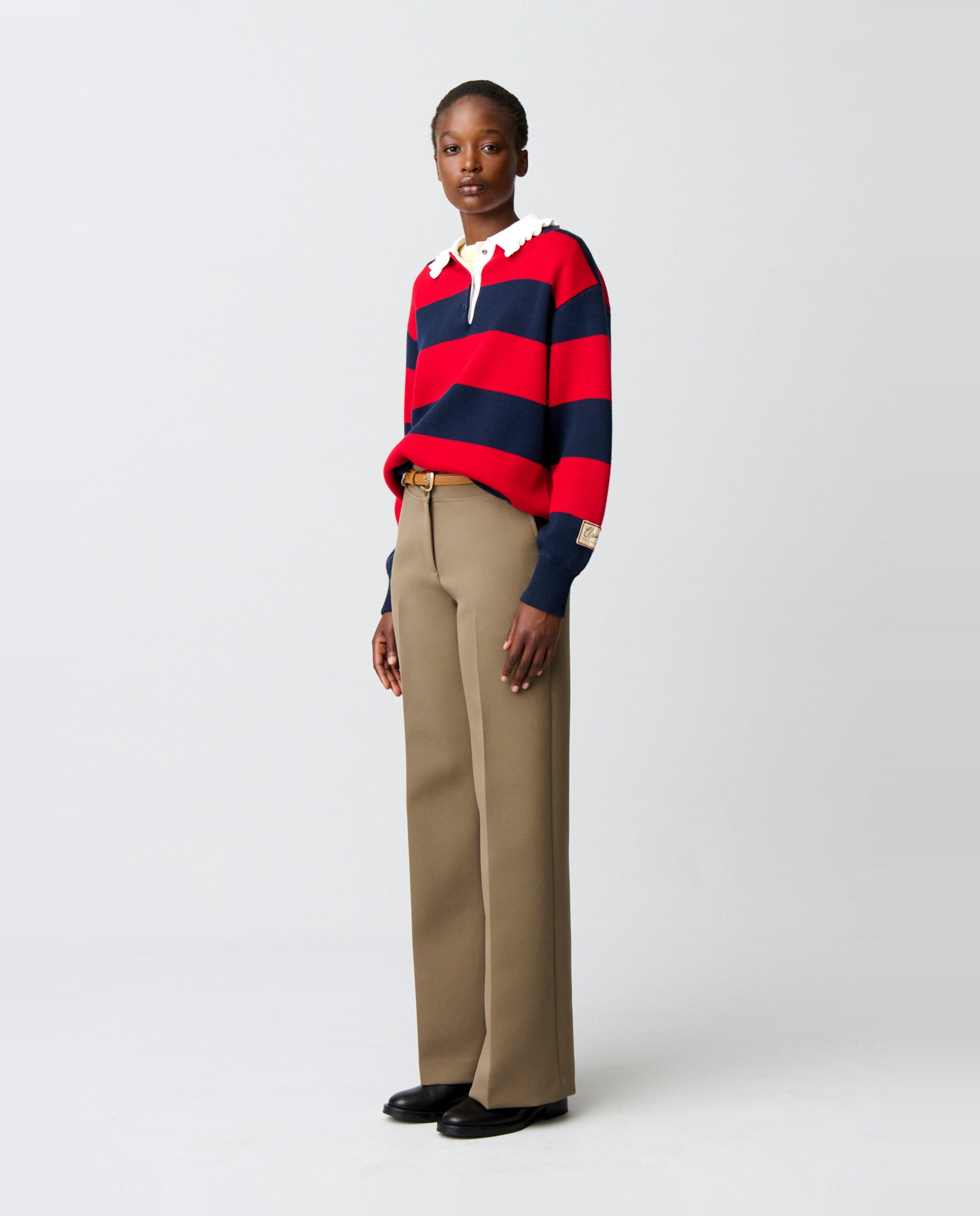 Pantalón de mujer de corte recto con pliegues marcados - Claudie Pierlot - Kaki Kaki-4