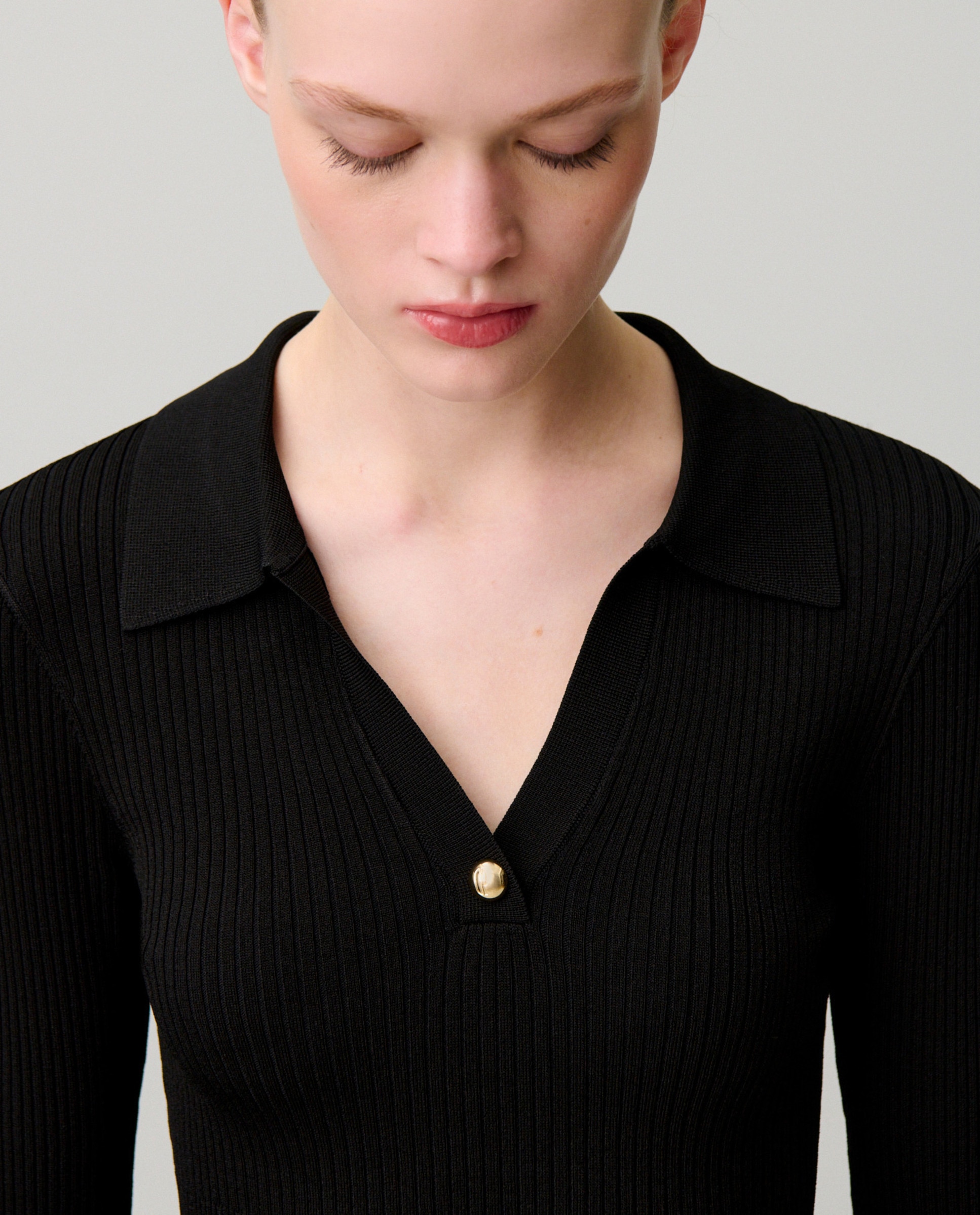 Vestido corto de manga larga de canalé - Claudie Pierlot - Negro Negro-4