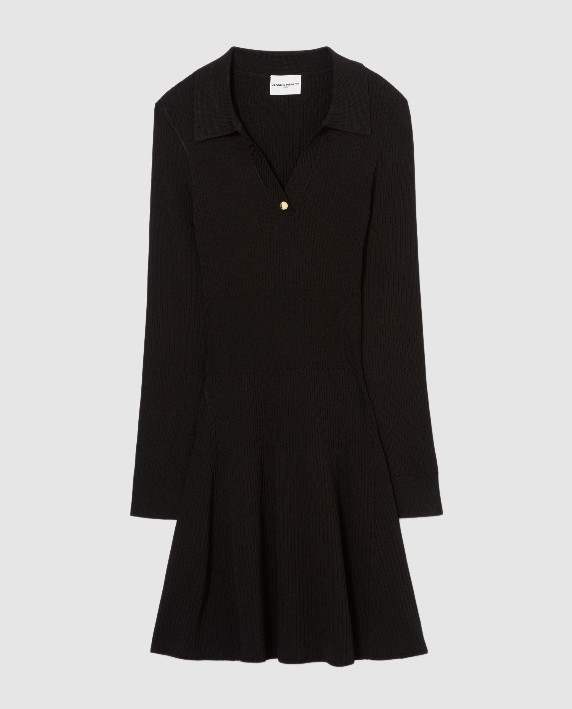 Vestido corto de manga larga de canalé - Claudie Pierlot - Negro Negro-6