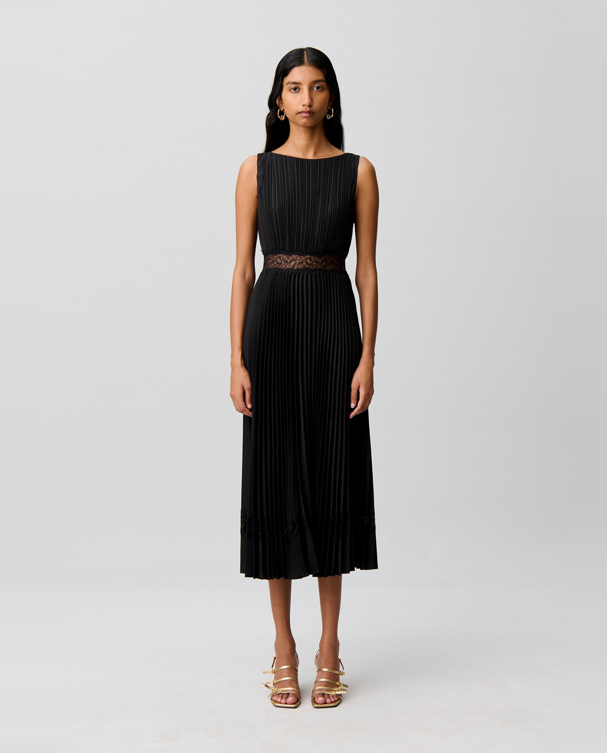 Vestido midi satinado plisado - Claudie Pierlot - Negro Negro-1