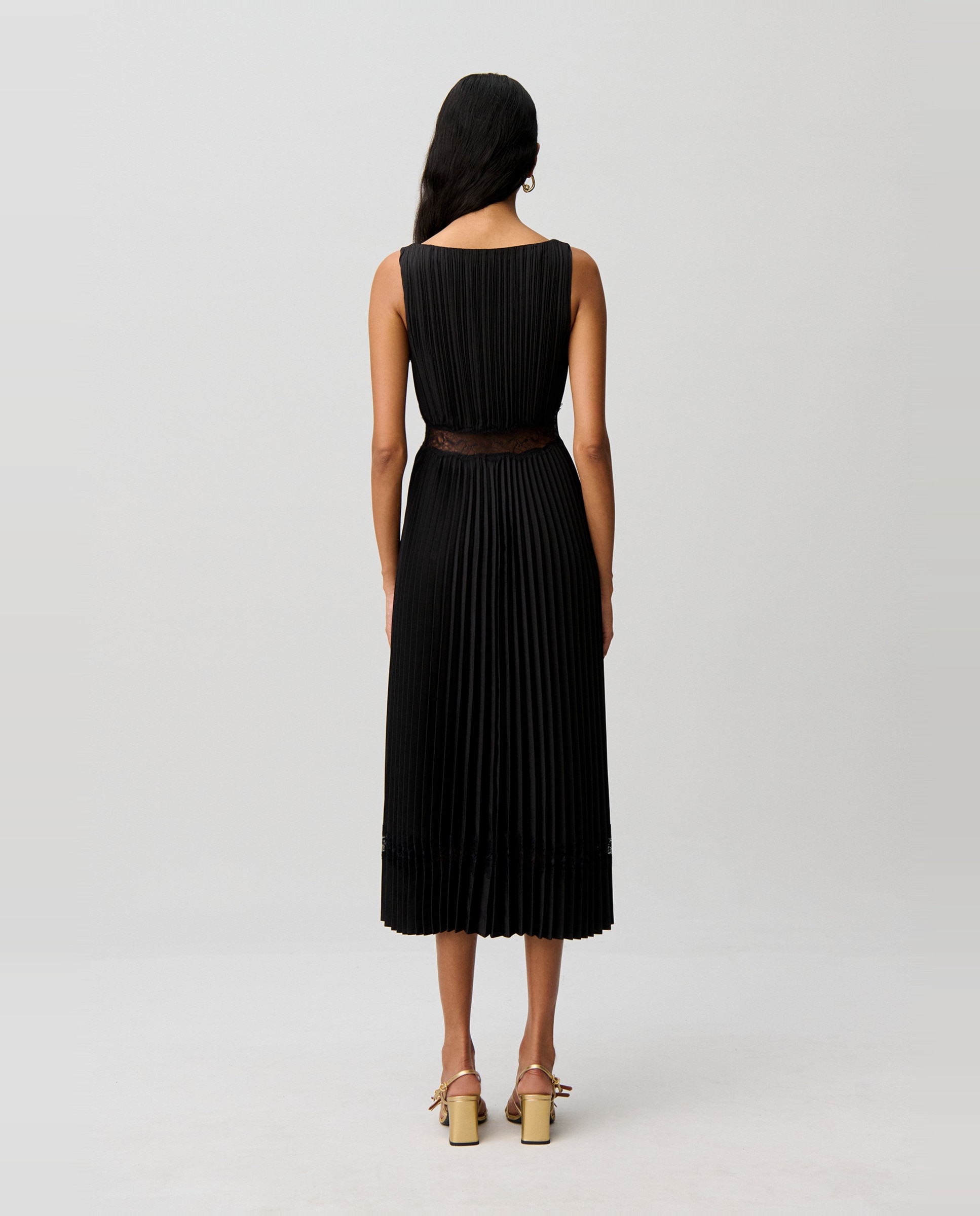Vestido midi satinado plisado - Claudie Pierlot - Negro Negro-3