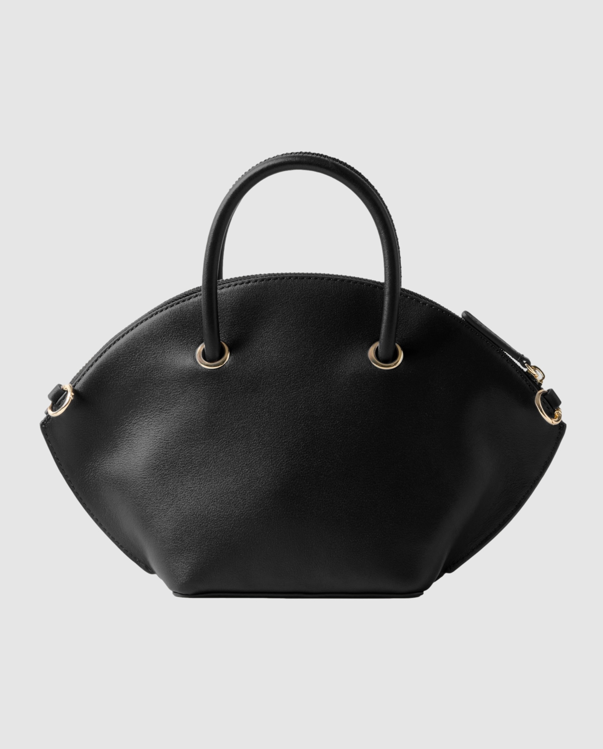 Bolso de mano de piel lisa multiposición con cierre de cremallera y anillas doradas - Claudie Pierlot - Negro Negro-4