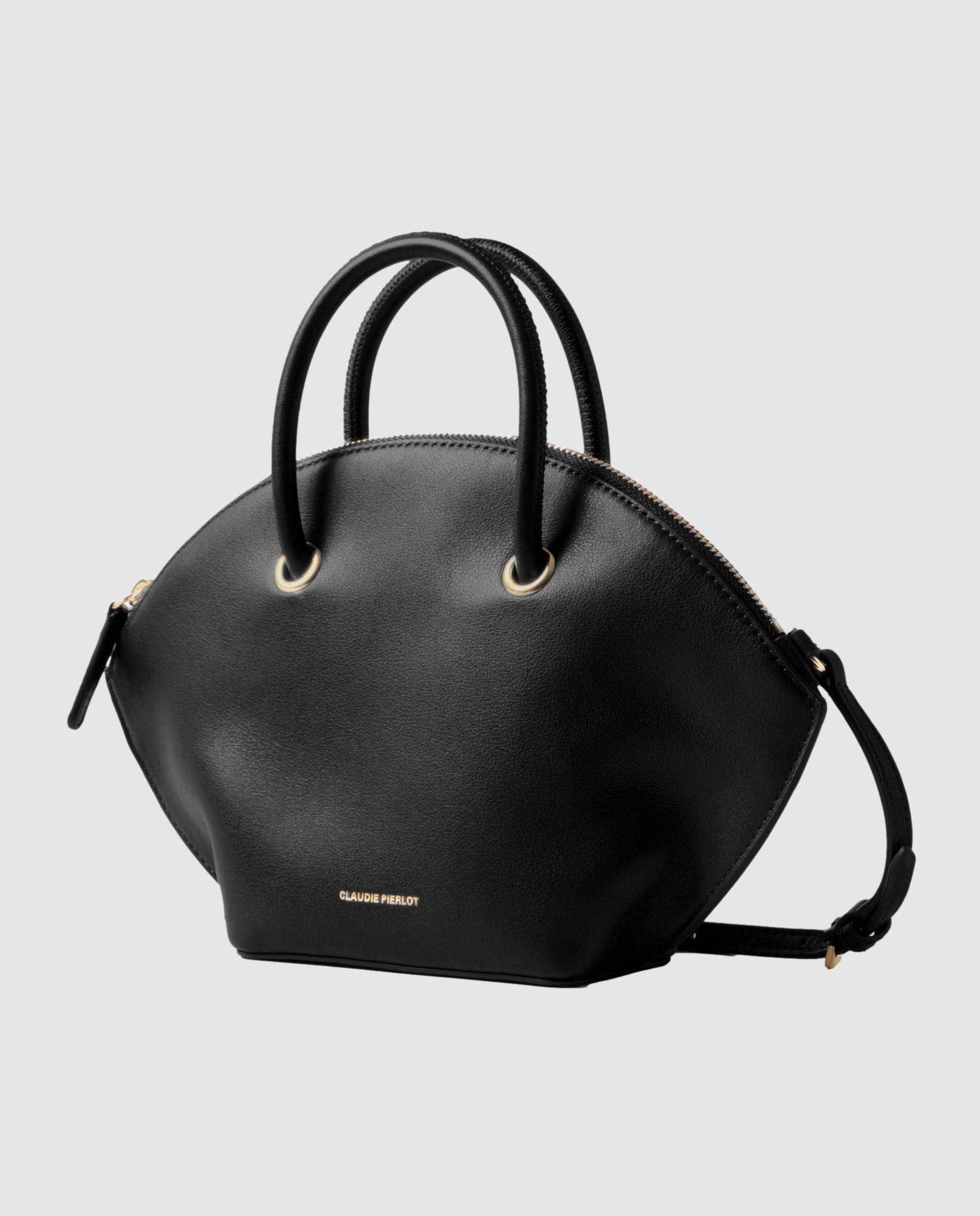 Bolso de mano de piel lisa multiposición con cierre de cremallera y anillas doradas - Claudie Pierlot - Negro Negro-6