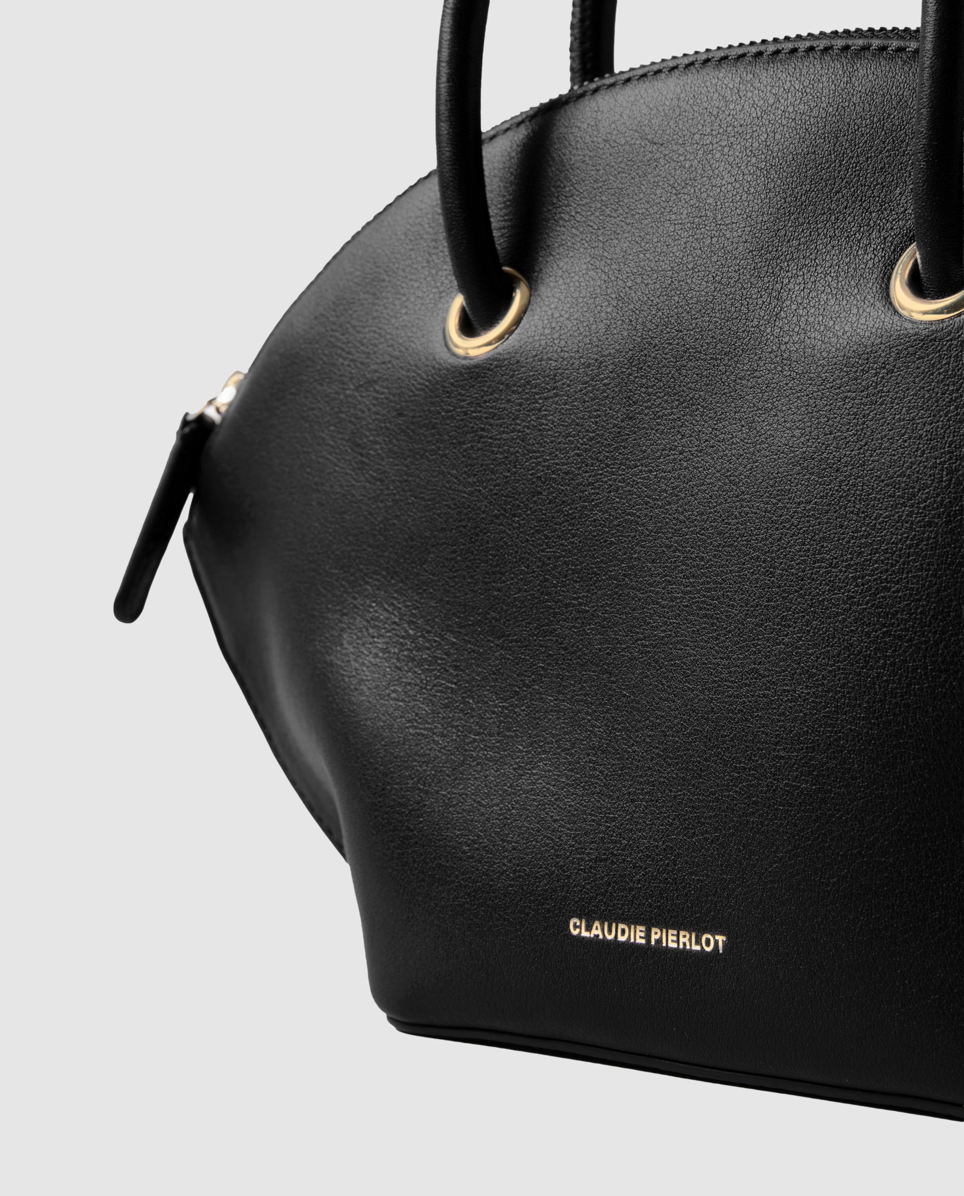 Bolso de mano de piel lisa multiposición con cierre de cremallera y anillas doradas - Claudie Pierlot - Negro Negro-7