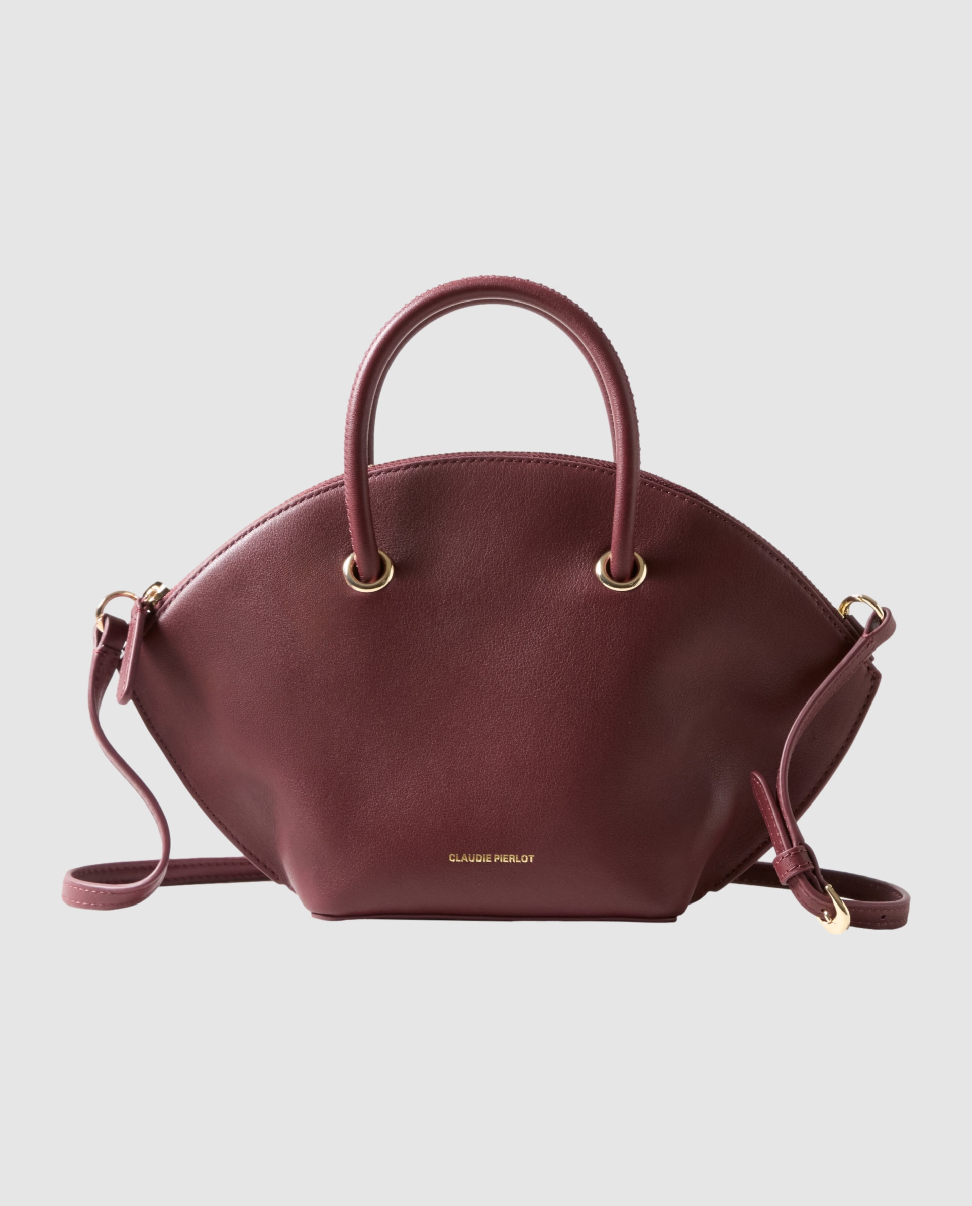 Bolso de mano de piel lisa multiposición con cierre de cremallera y anillas doradas - Claudie Pierlot - Cereza Cereza-1