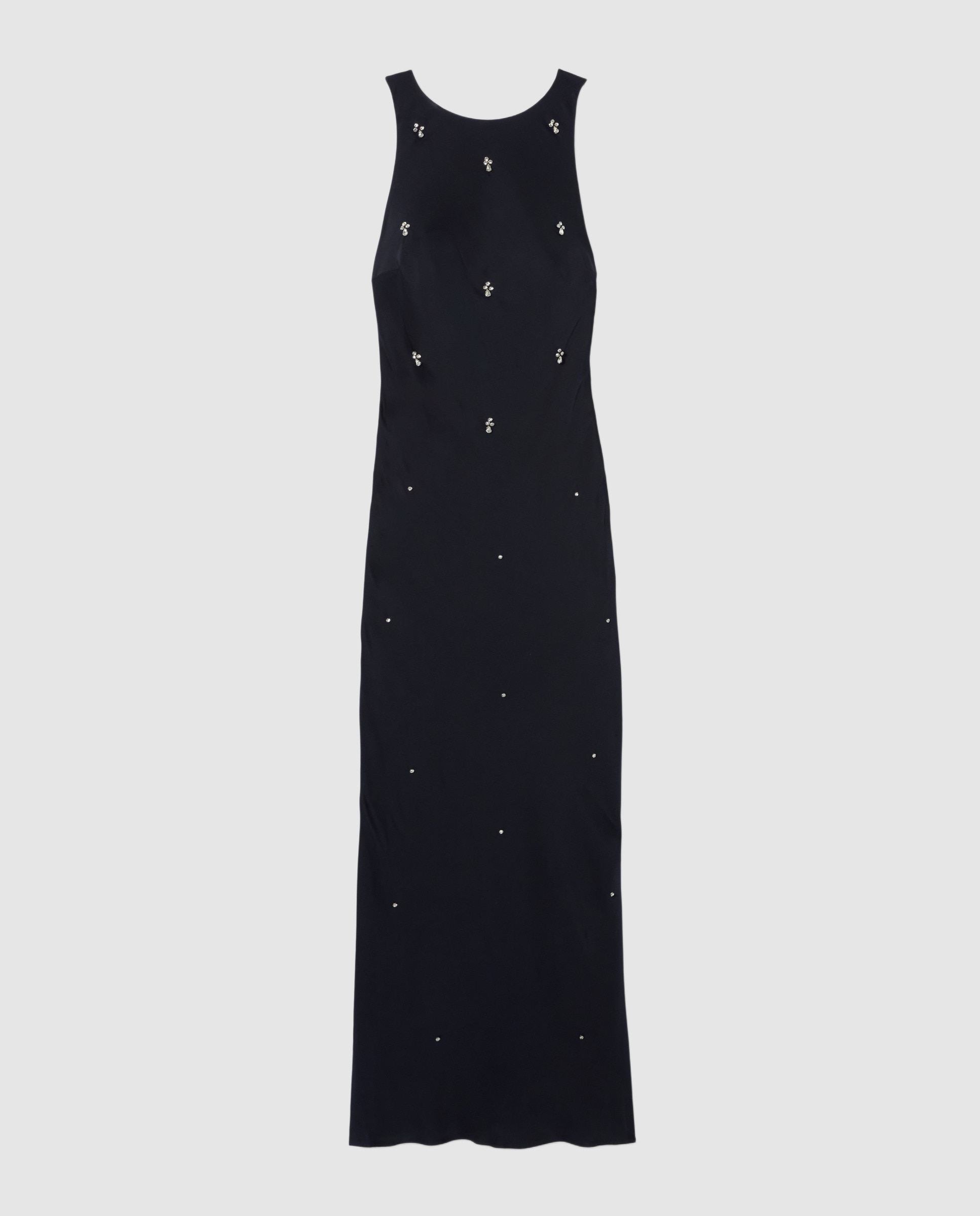 Vestido largo de satén con bordados de perlas y strass - Claudie Pierlot - Azul marino Azul marino-6