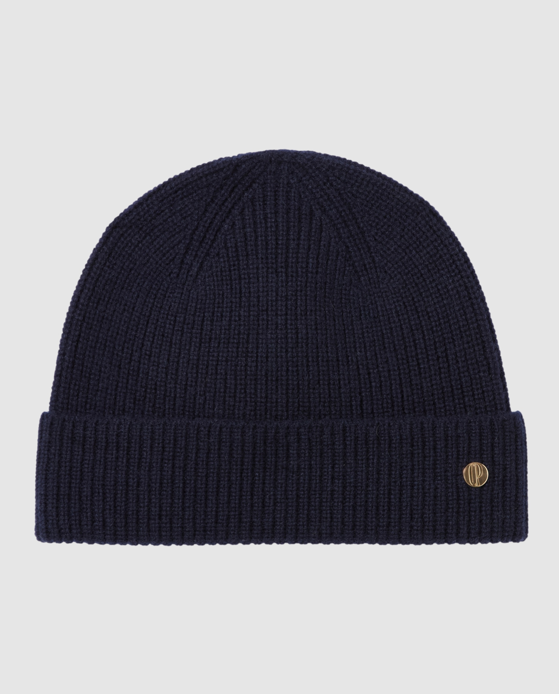 Gorro de mujer de punto de lana y cachemira de canalé grueso con vuelta - Claudie Pierlot - Azul marino Azul marino-1