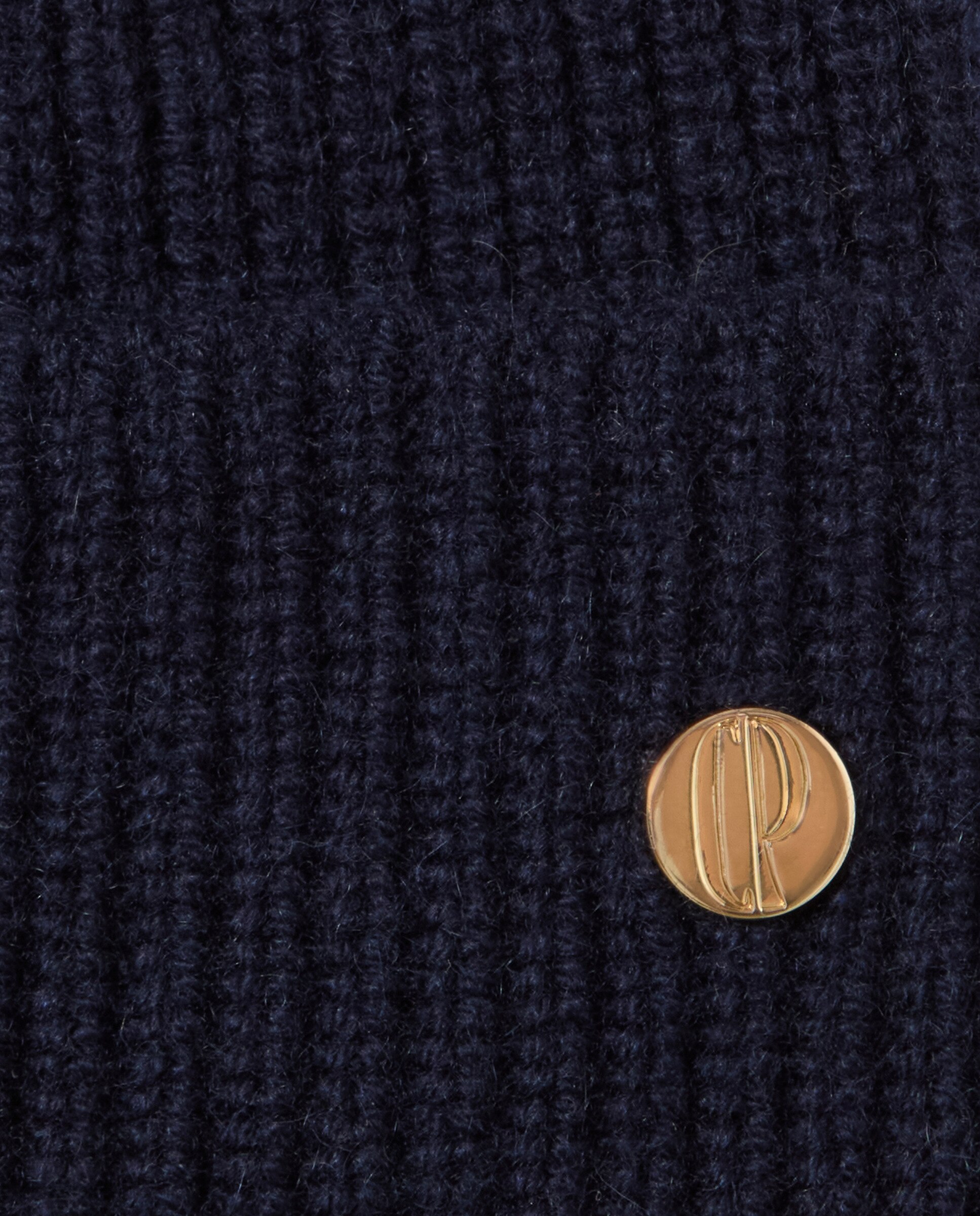 Gorro de mujer de punto de lana y cachemira de canalé grueso con vuelta - Claudie Pierlot - Azul marino Azul marino-3