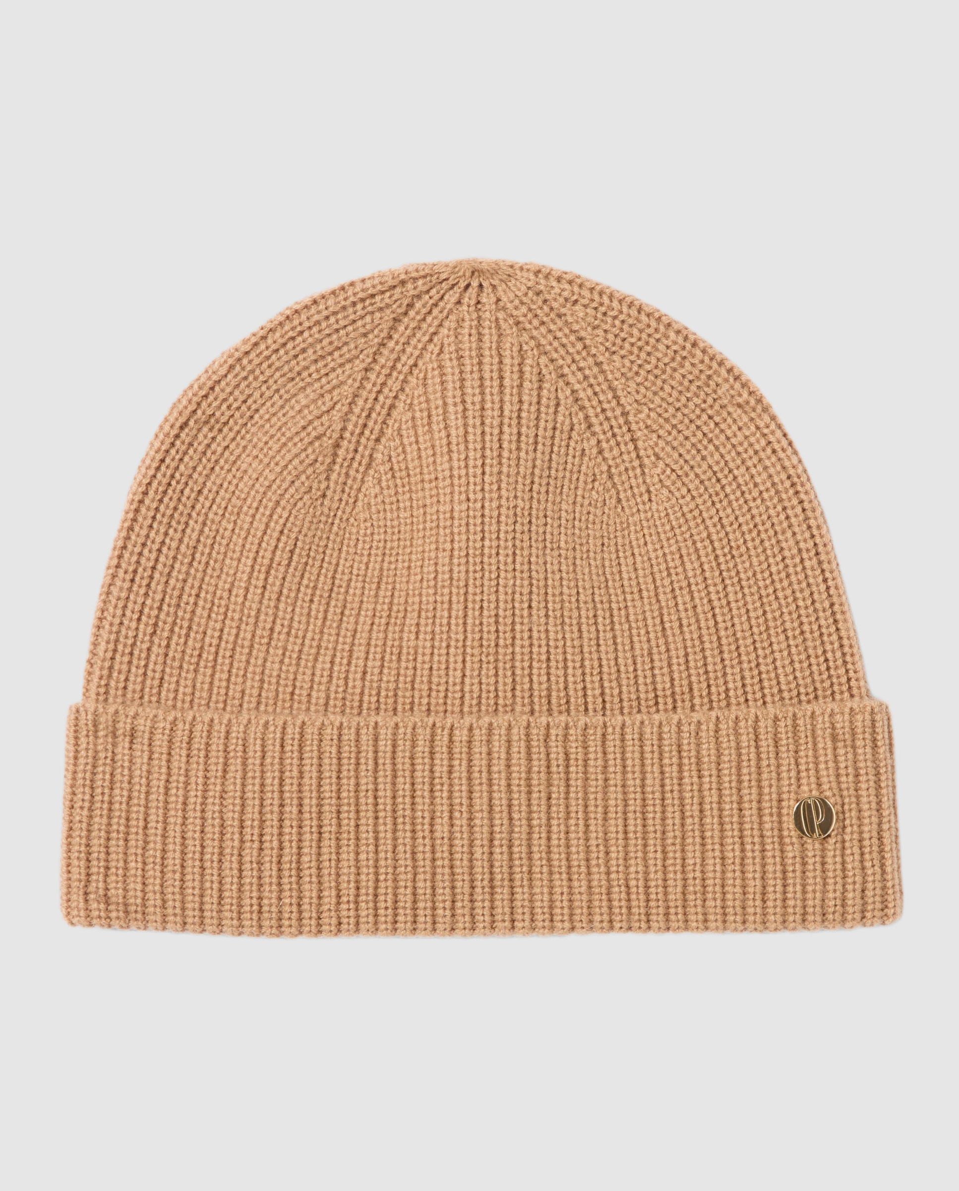 Gorro de mujer de punto de lana y cachemira de canalé grueso con vuelta - Claudie Pierlot - Beige Beige-1