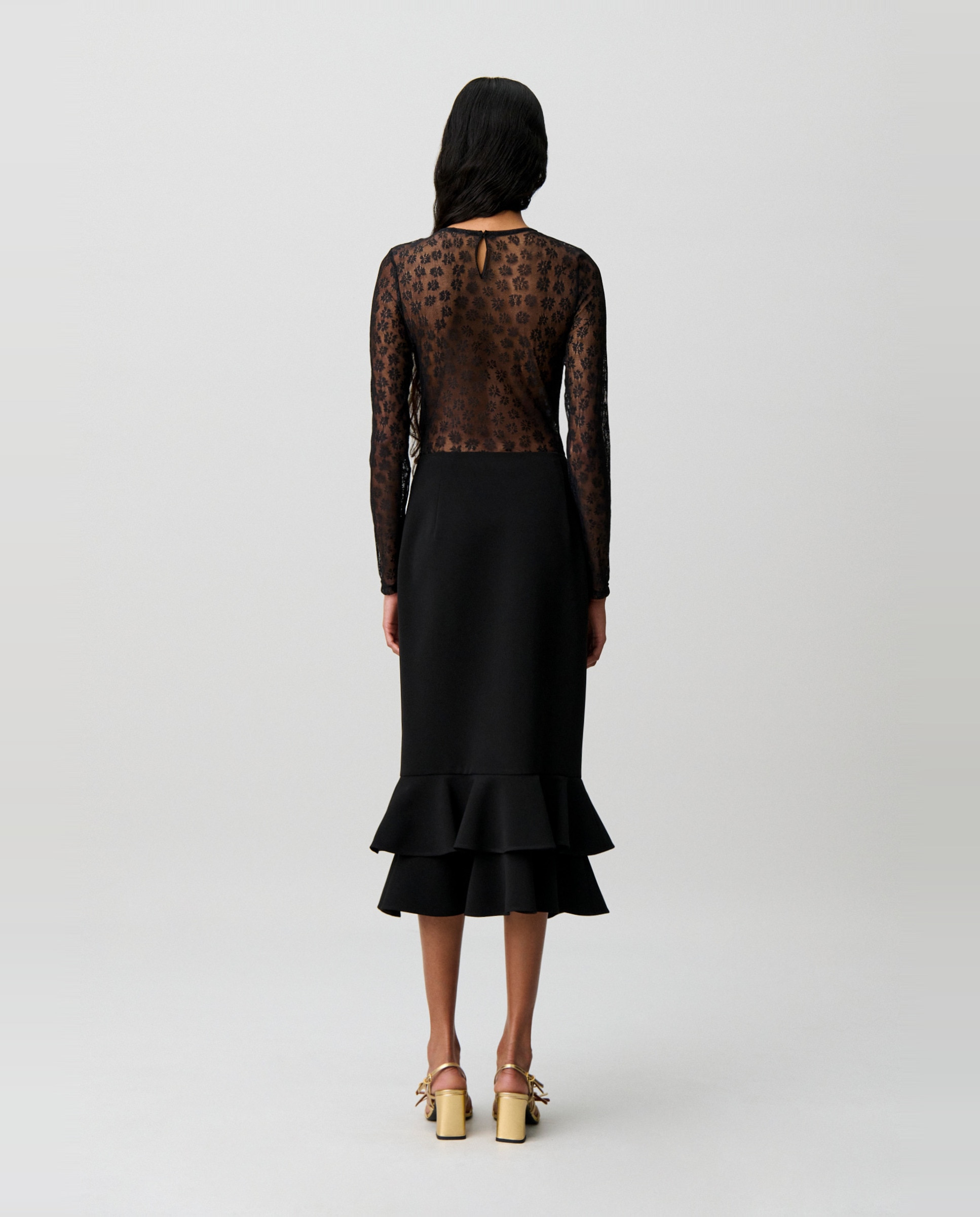 Camiseta de mujer ajustada de encaje manga larga - Claudie Pierlot - Negro Negro-2