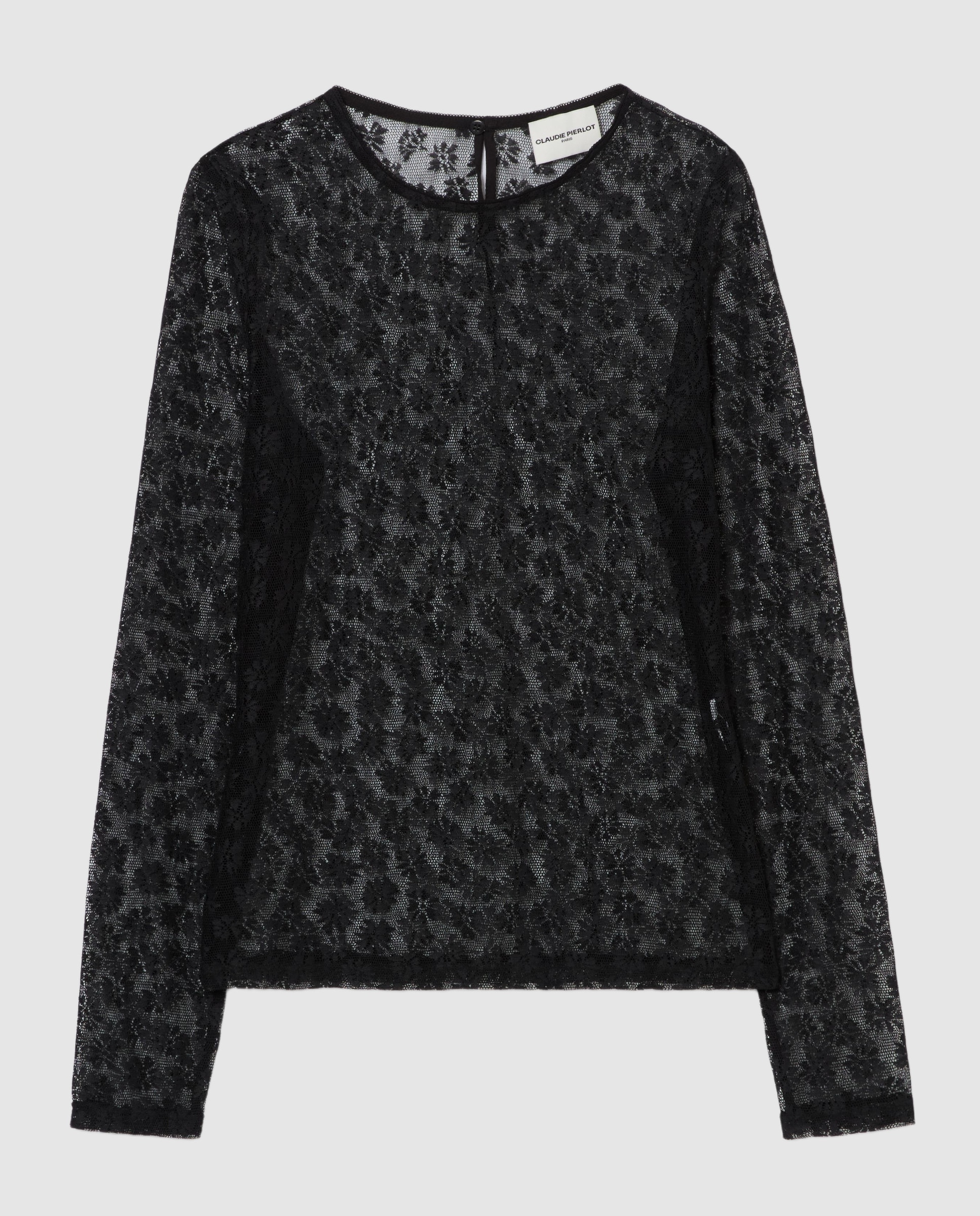 Camiseta de mujer ajustada de encaje manga larga - Claudie Pierlot - Negro Negro-6